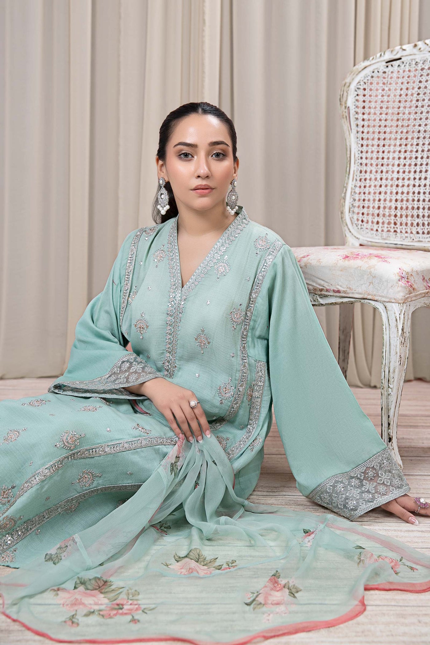 3 Piece Embroidered Dobby Suit | DW-EF24-54