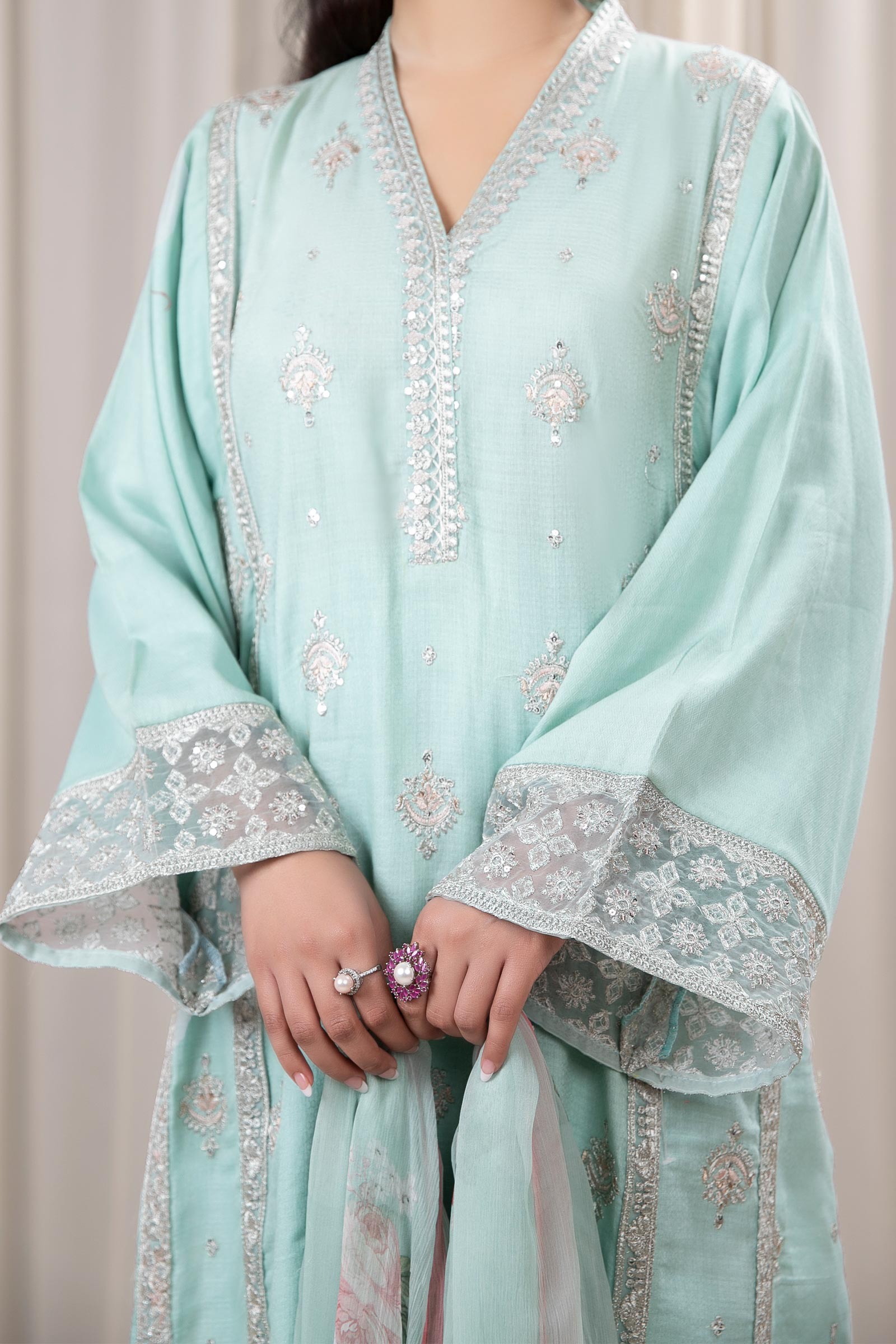 3 Piece Embroidered Dobby Suit