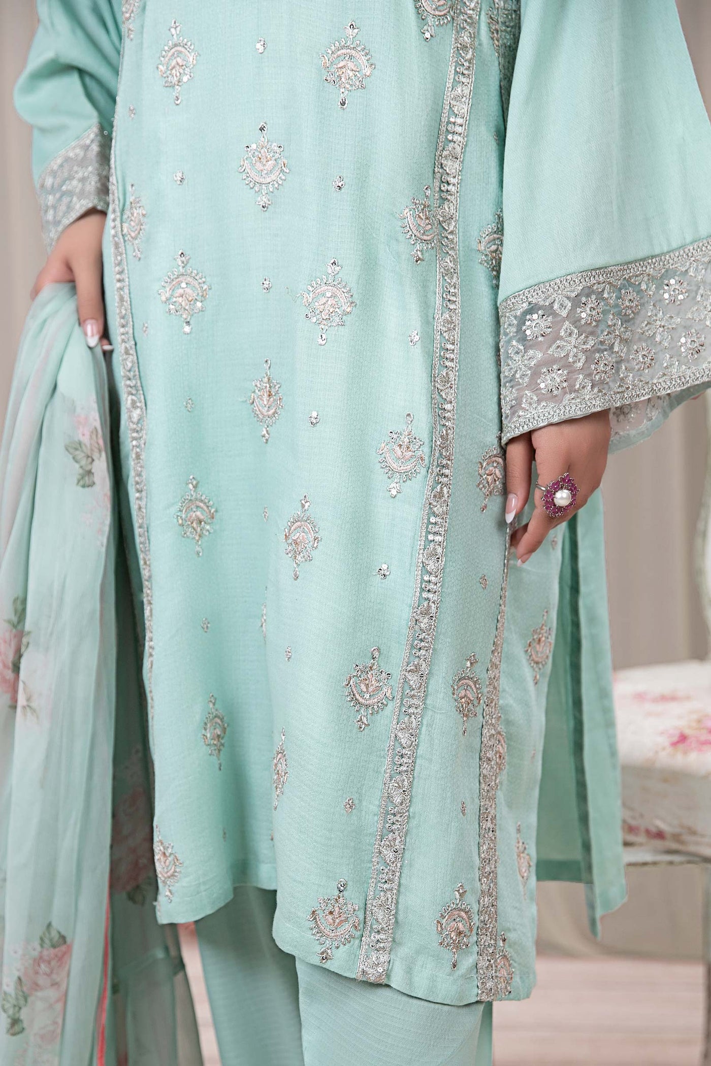 3 Piece Embroidered Dobby Suit | DW-EF24-54
