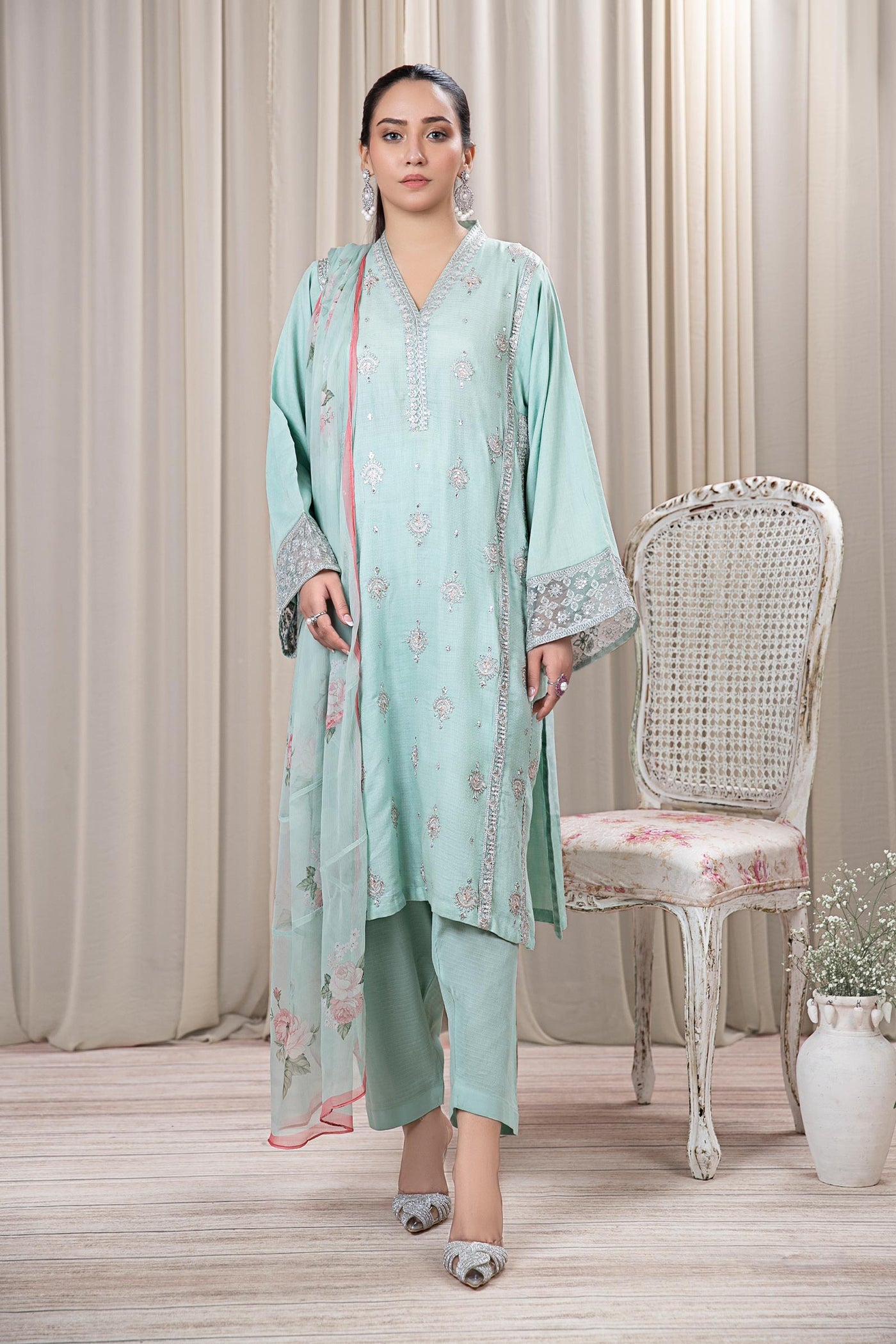 3 Piece Embroidered Dobby Suit | DW-EF24-54