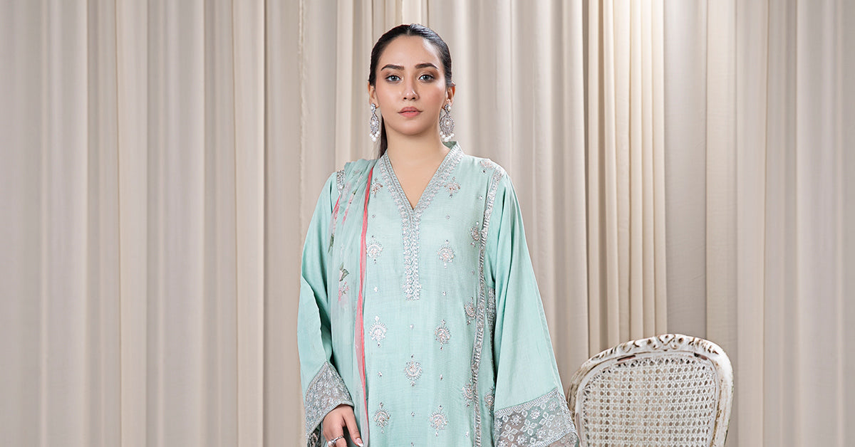 3 PIECE EMBROIDERED DOBBY SUIT | DW-EF24-54