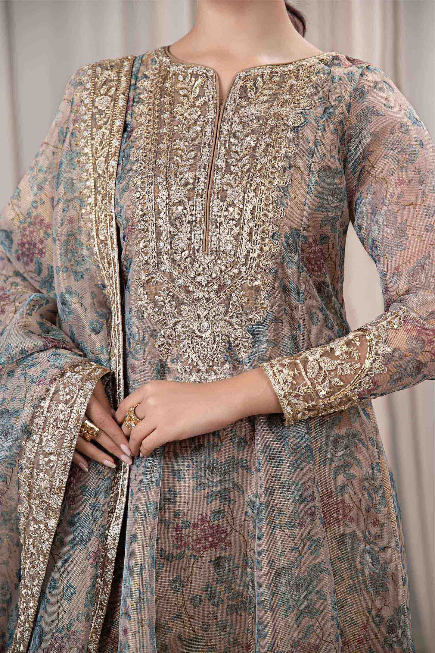 3 Piece Printed Organza Masoori Net Suit