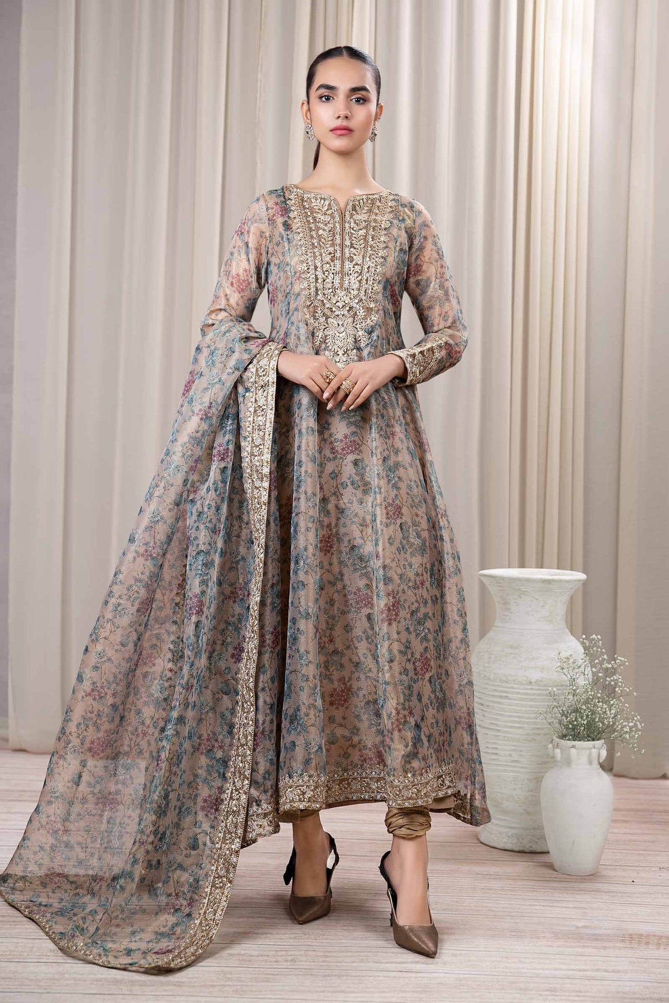 3 Piece Printed Organza Masoori Net Suit