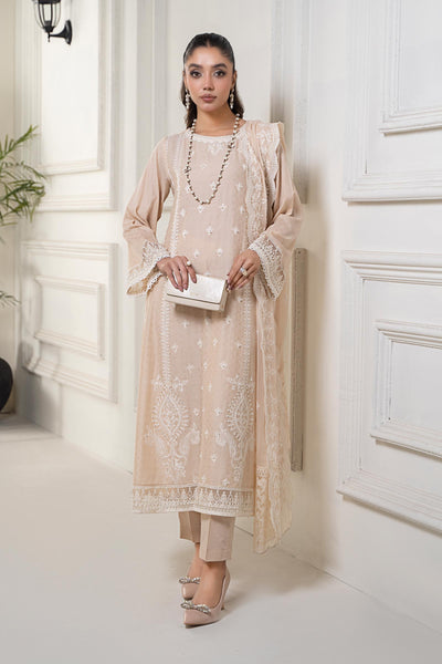 3 PIECE EMBROIDERED SELF JACQUARD SUIT | DW-EF24-117 All Products DWEF117-ESM-COF