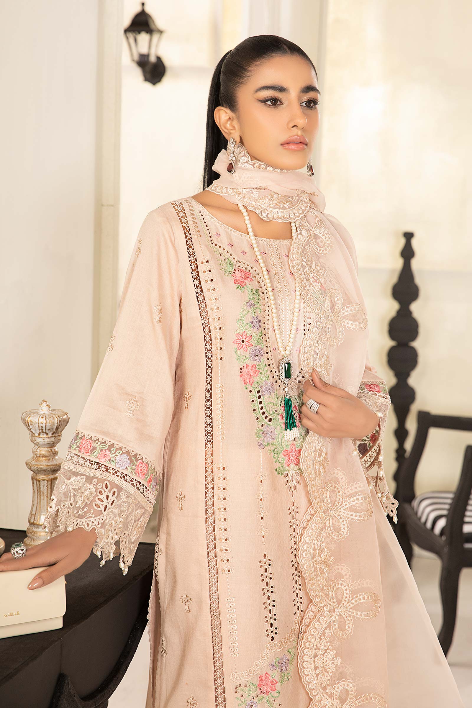 3 Piece Embroidered Dobby Suit