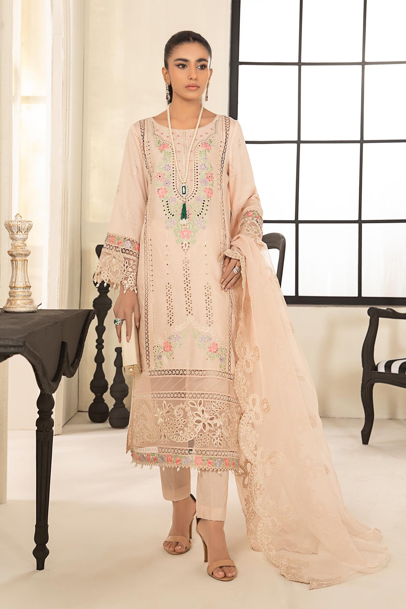 3 PIECE EMBROIDERED DOBBY SUIT | DW-EF24-16