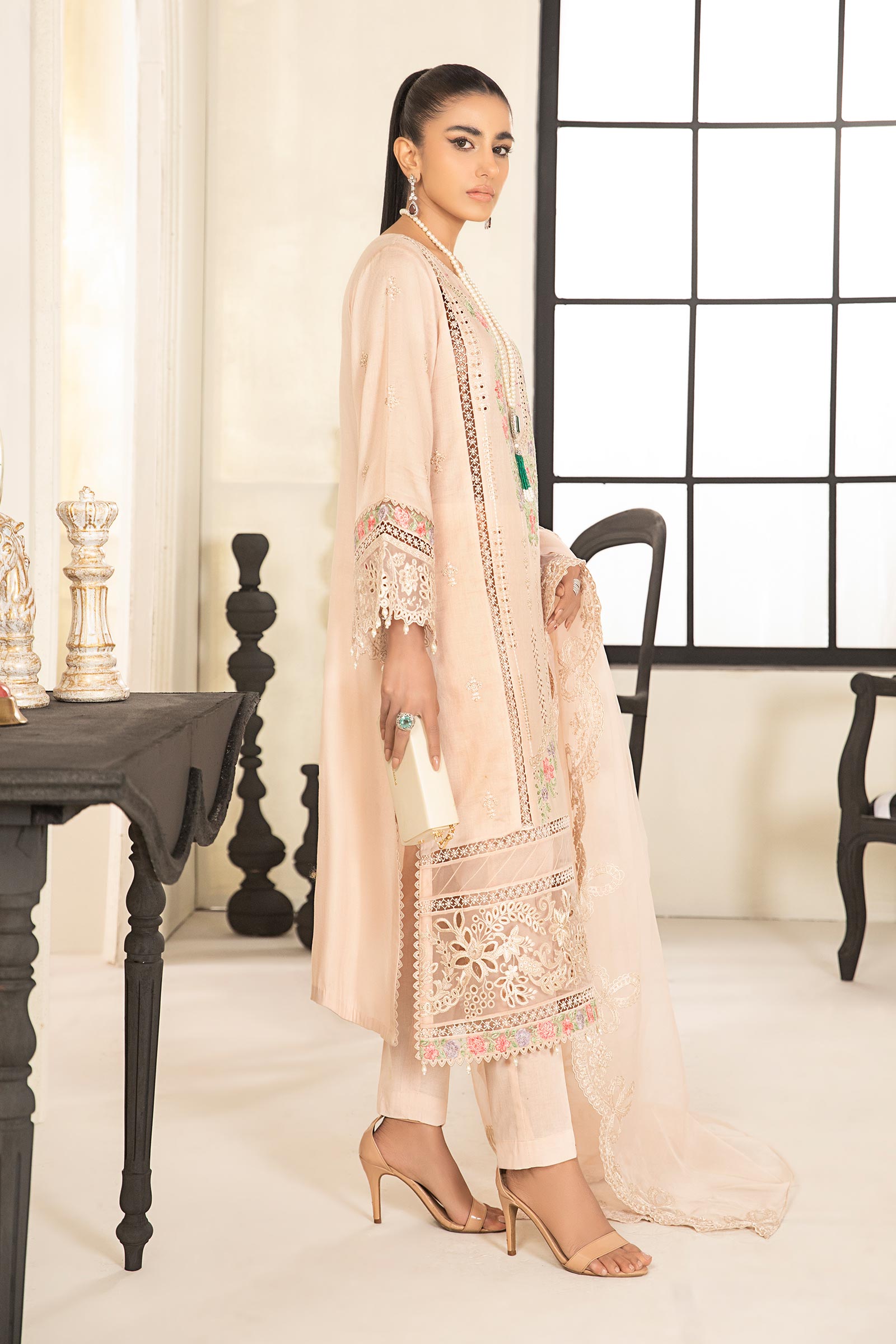 3 Piece Embroidered Dobby Suit