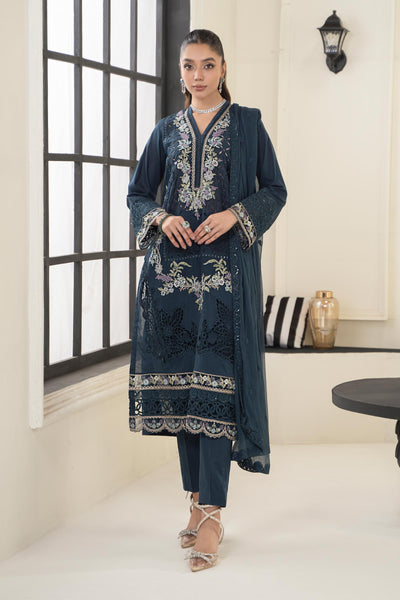 3 PIECE EMBROIDERED LAWN SUIT | DW-EF24-17 All Products DWE2417-ESM-TBU
