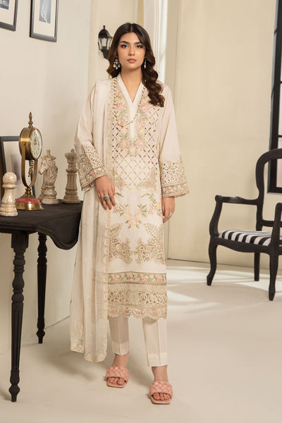 3 PIECE EMBROIDERED LAWN SUIT | DW-EF24-17 All Products DWE2417-ESM-WHT