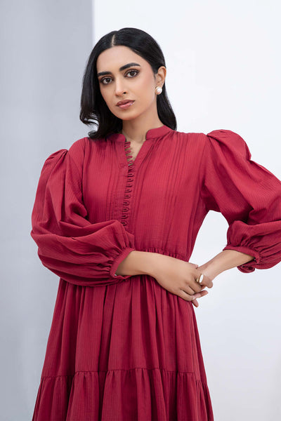 DYED DOBBY LAWN DRESS | MB-EF24-111 All Products MBEF111-EXS-RED