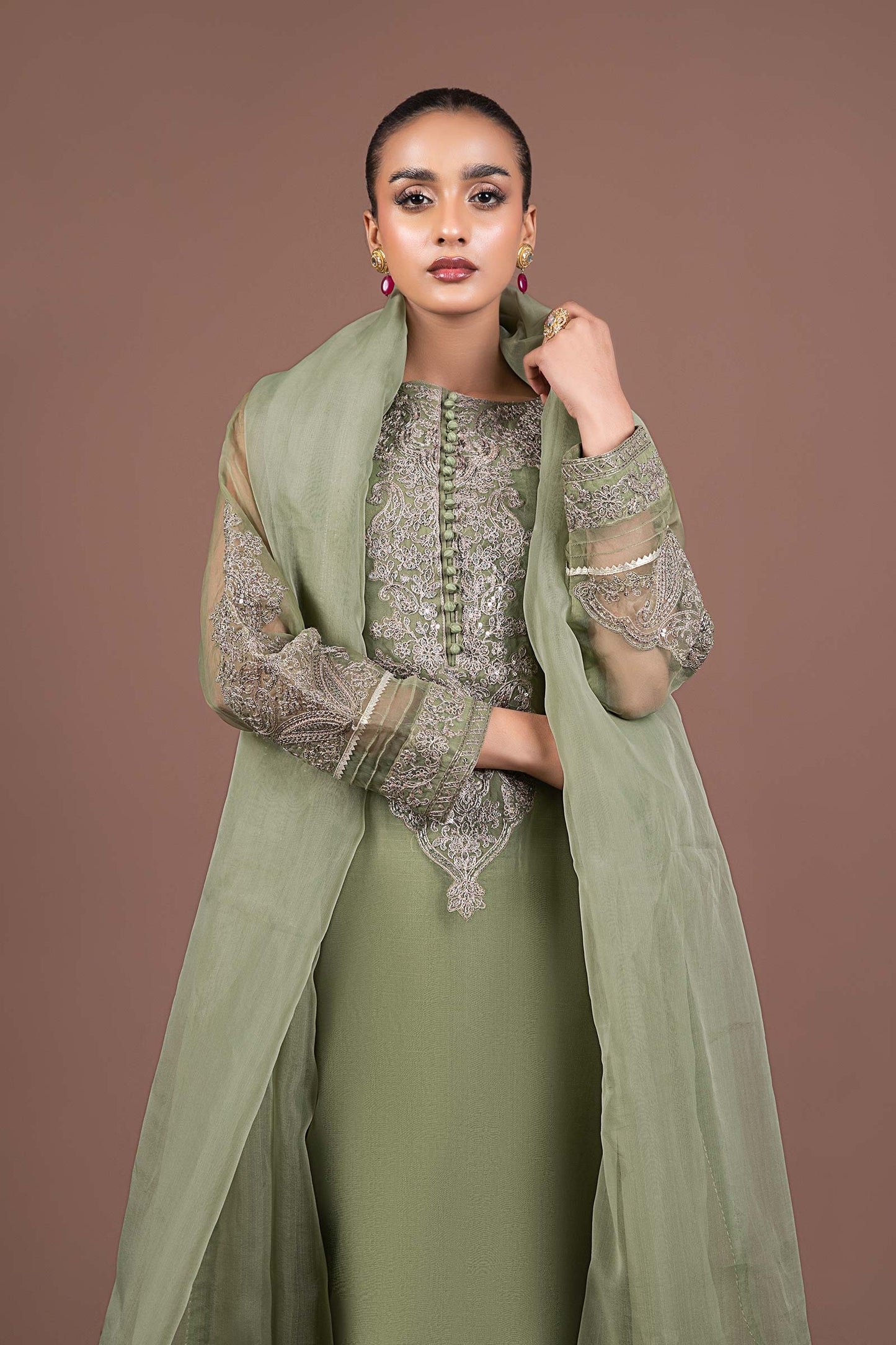 2 Piece Embroidered Organza Suit