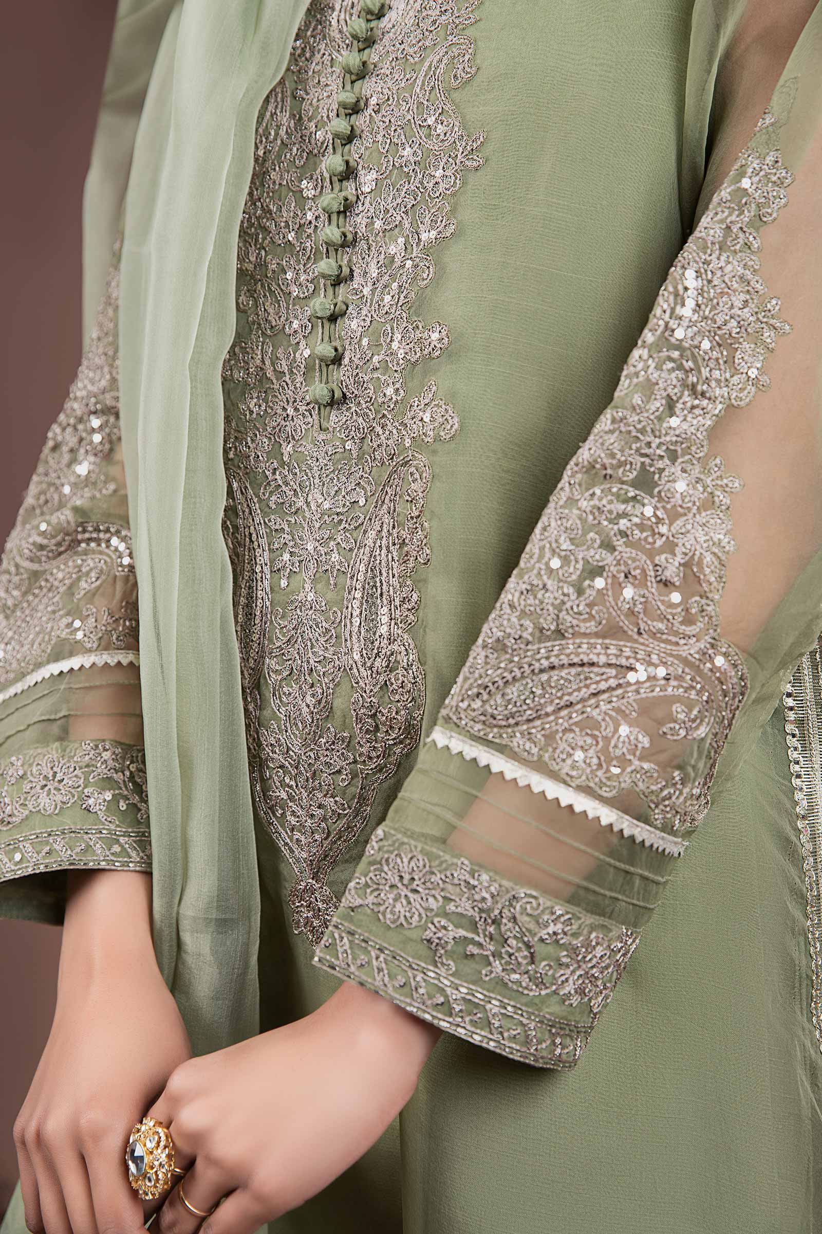 2 Piece Embroidered Organza Suit