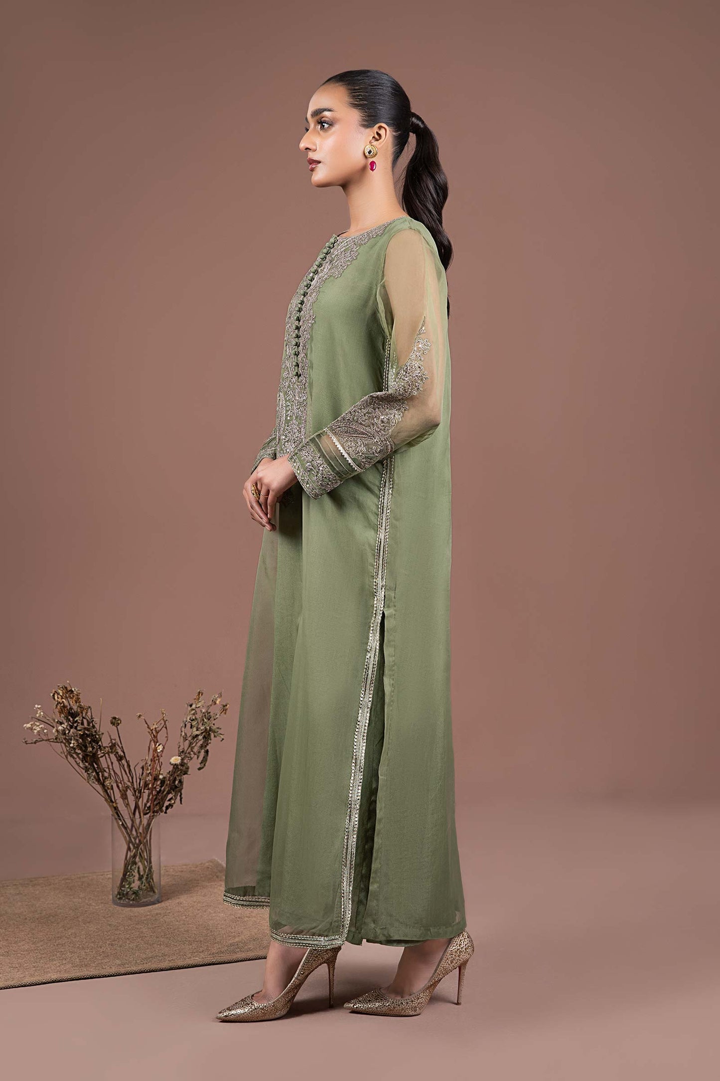 2 Piece Embroidered Organza Suit