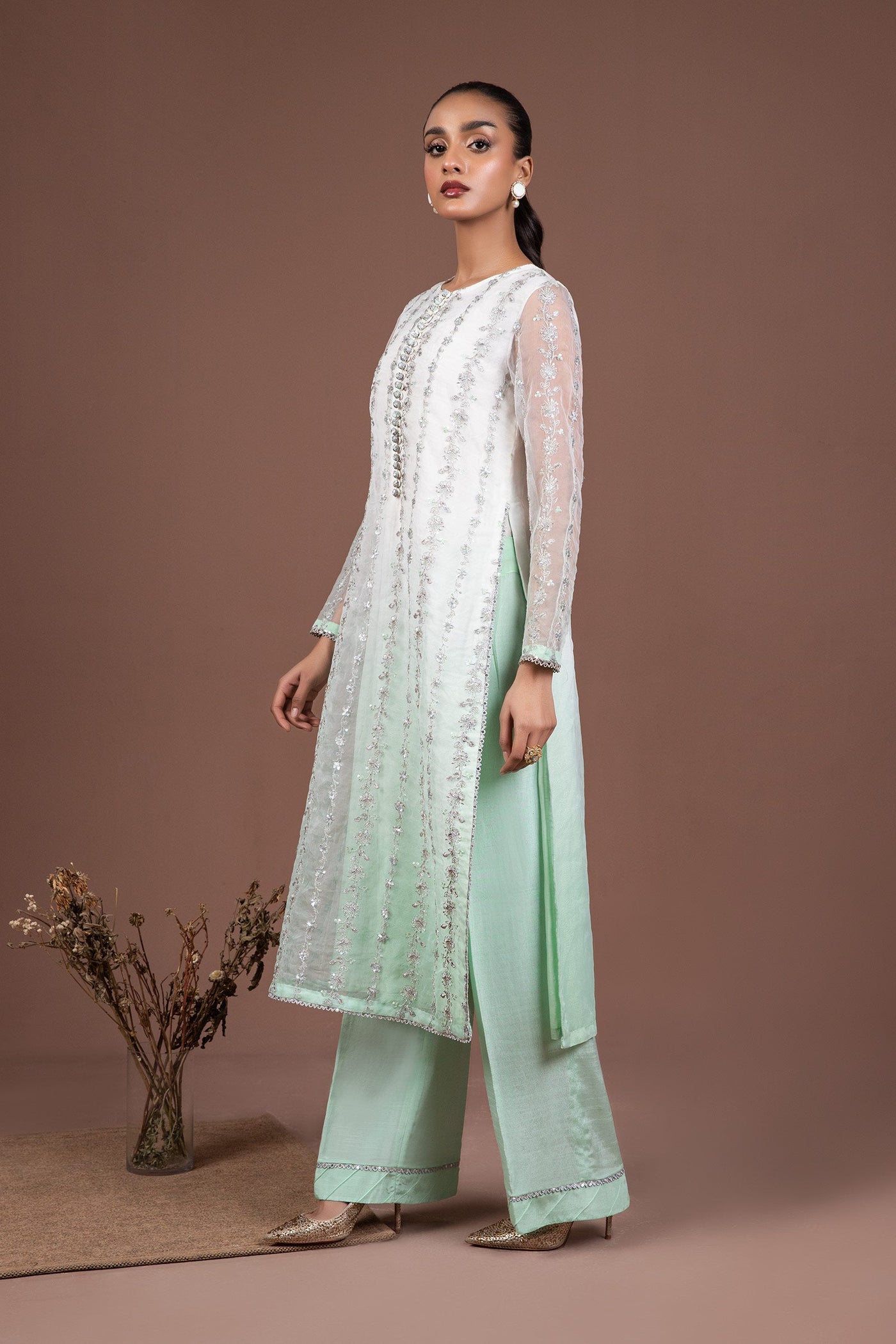 2 PIECE EMBROIDERED ORGANZA SUIT | MB-F24-509