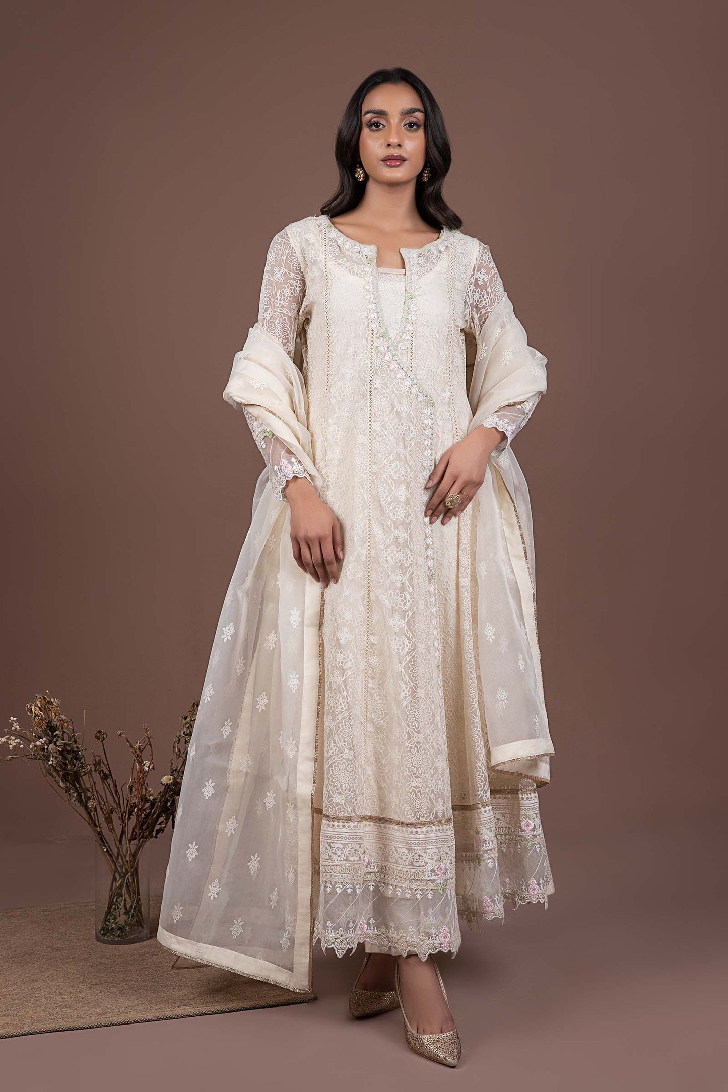 Embroidered Organza Pishwas