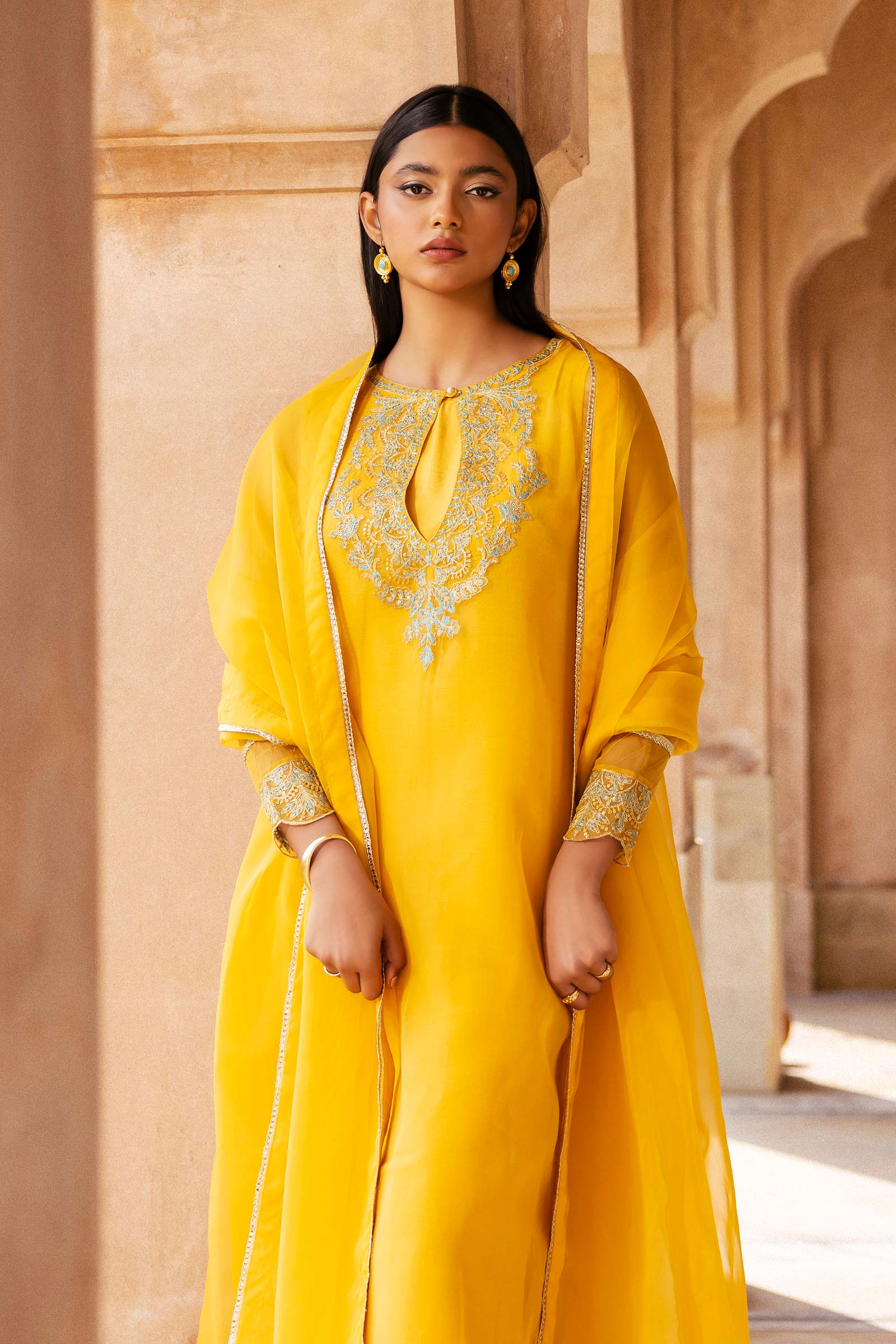 2 Pc Dyed Organza Suit