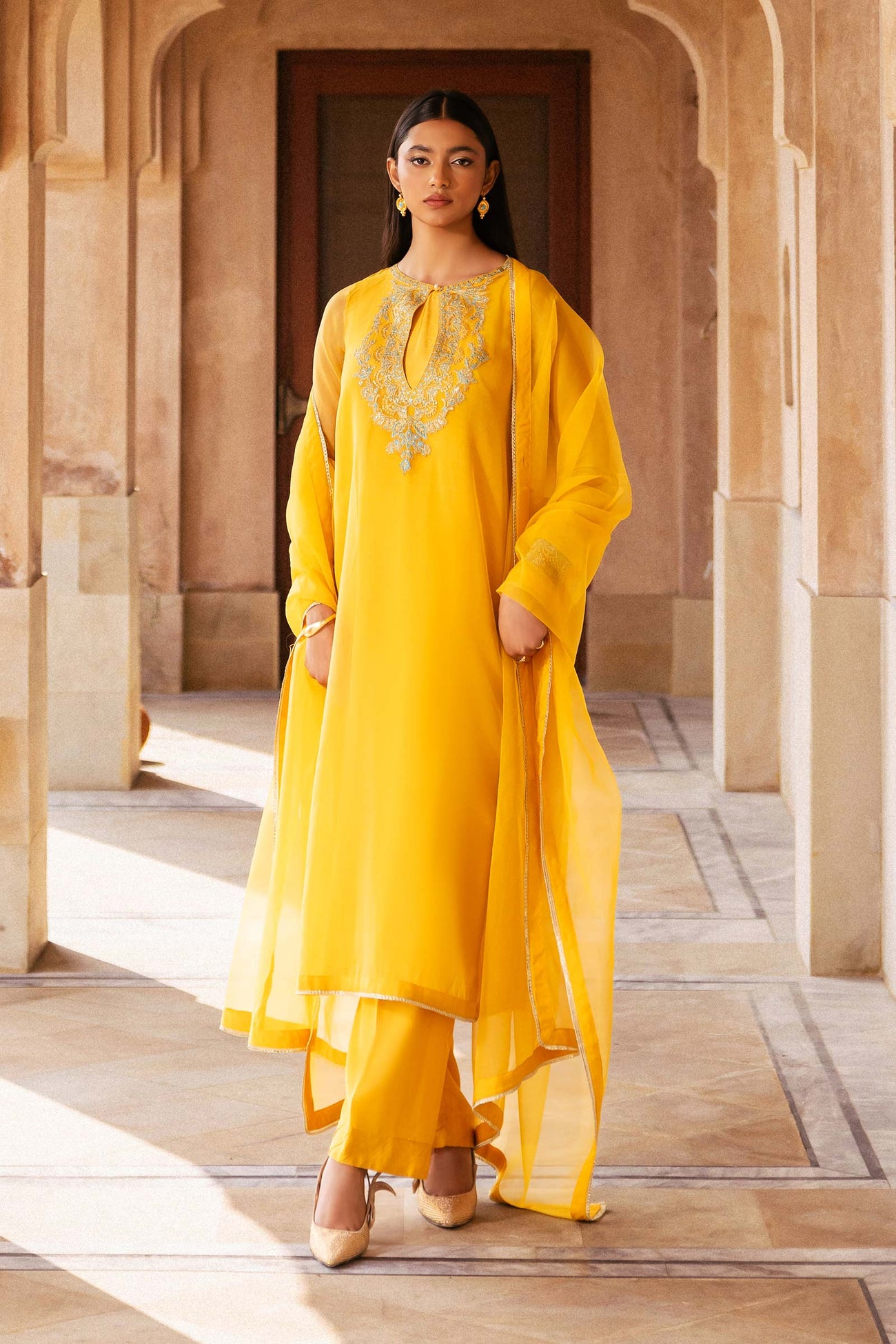 2 Pc Dyed Organza Suit