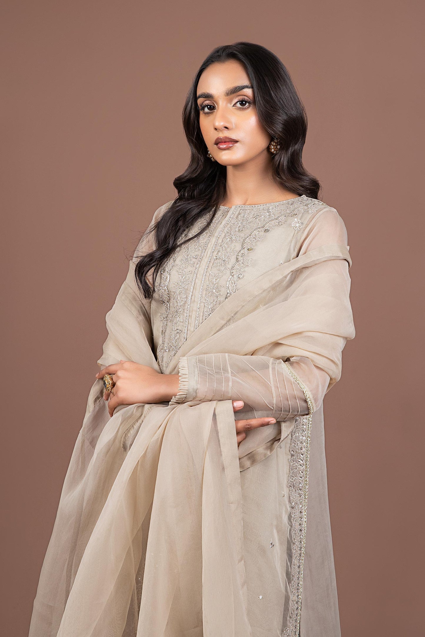 2 Piece Embroidered Organza Suit