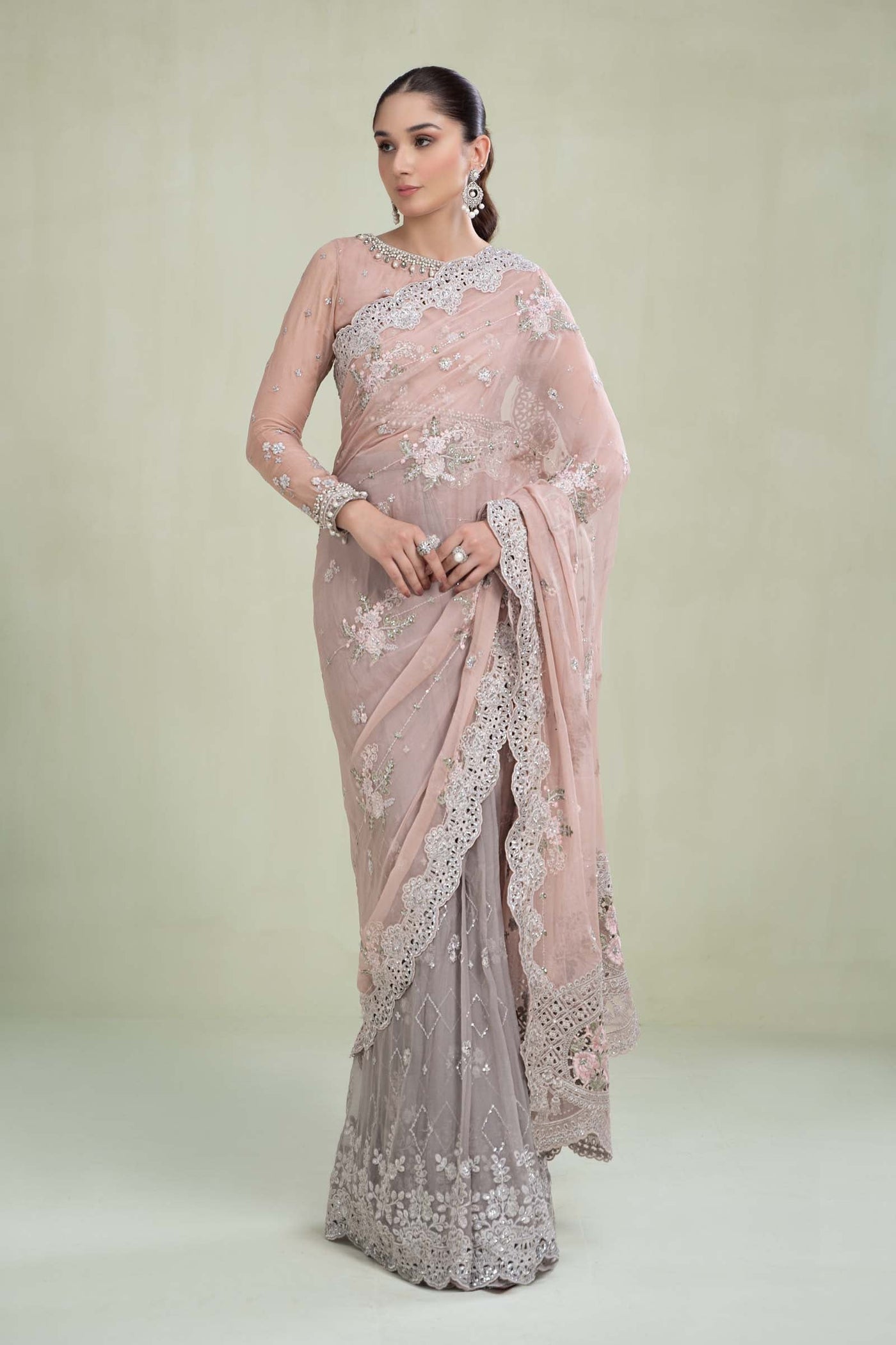 Saree Peach And Grey MCS-23-105