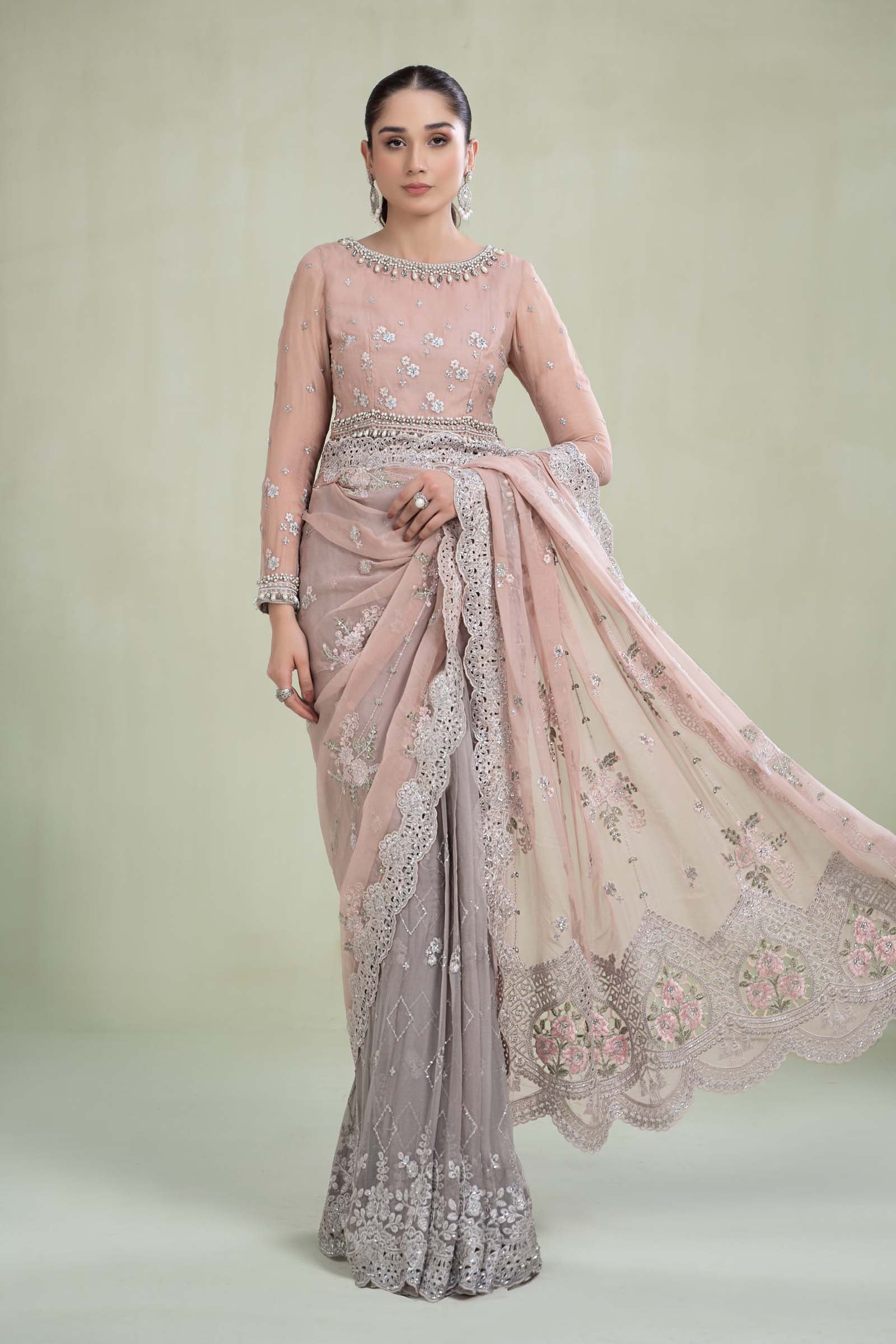 Saree Peach And Grey MCS-23-105