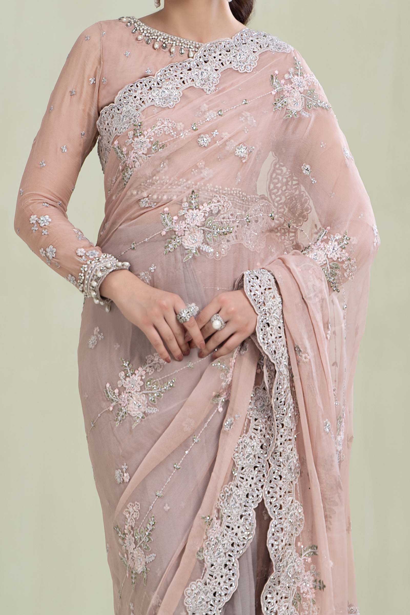 Saree Peach And Grey MCS-23-105