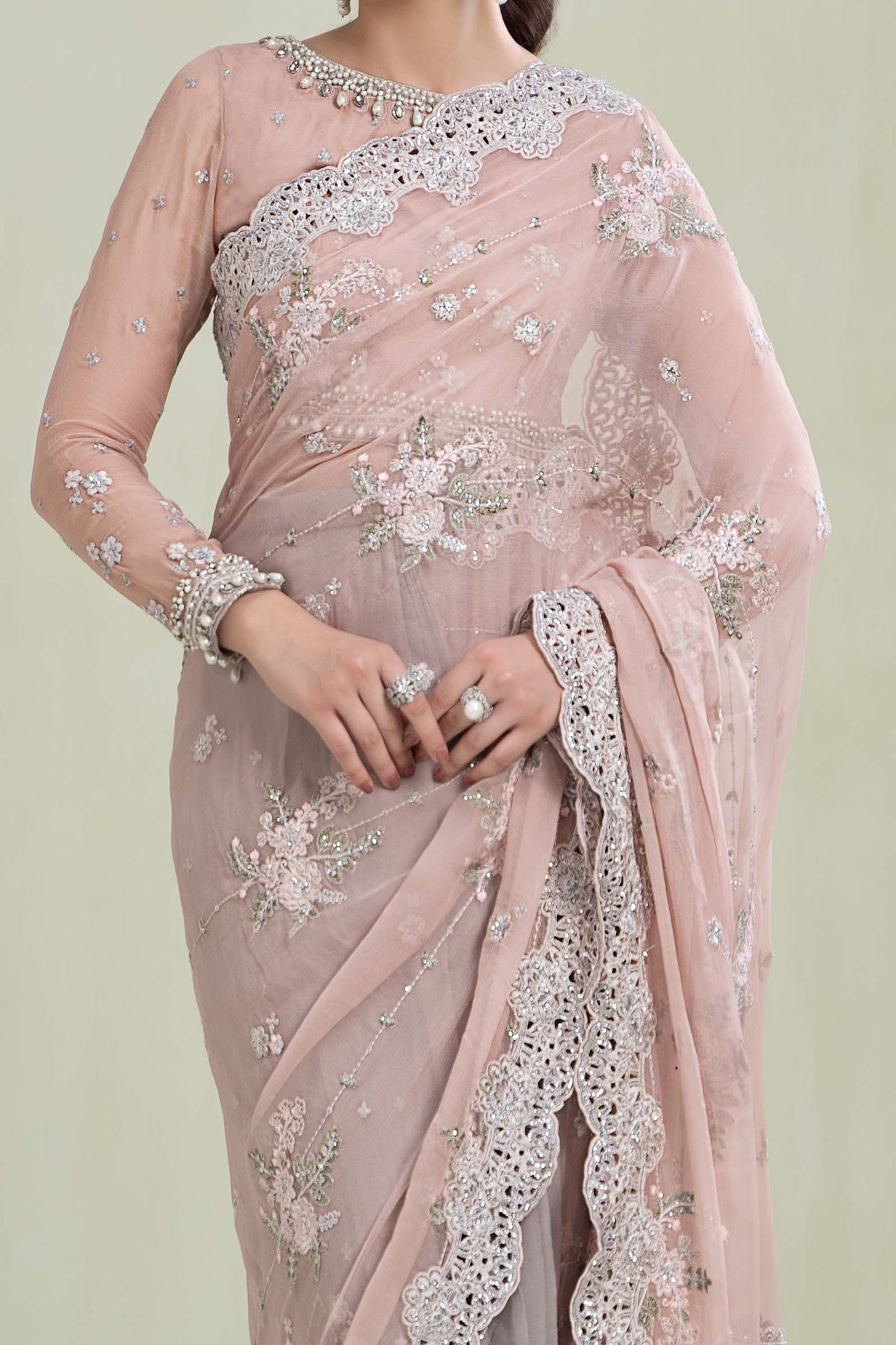 Saree Peach And Grey MCS-23-105