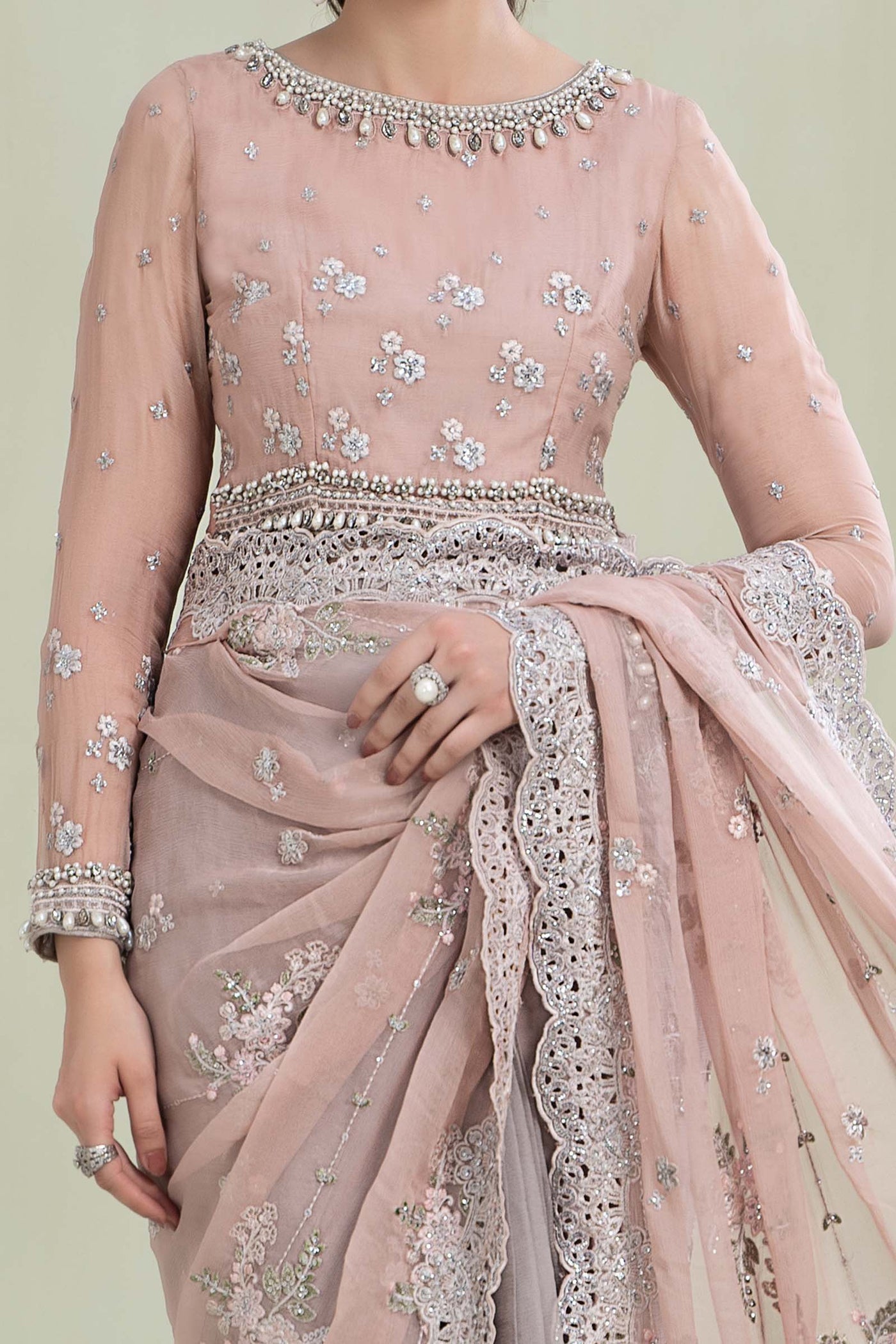 Saree Peach And Grey MCS-23-105