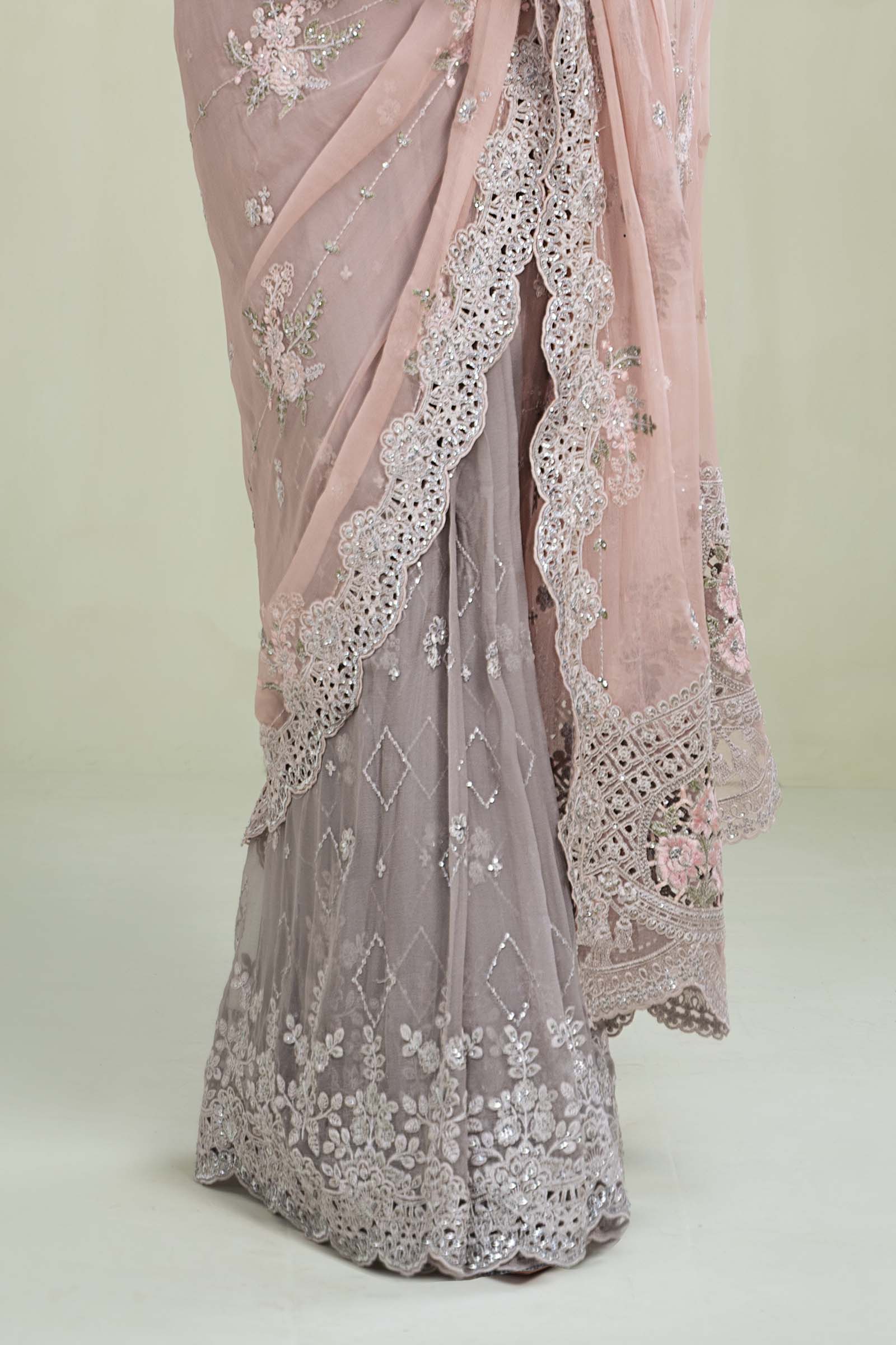 Saree Peach And Grey MCS-23-105