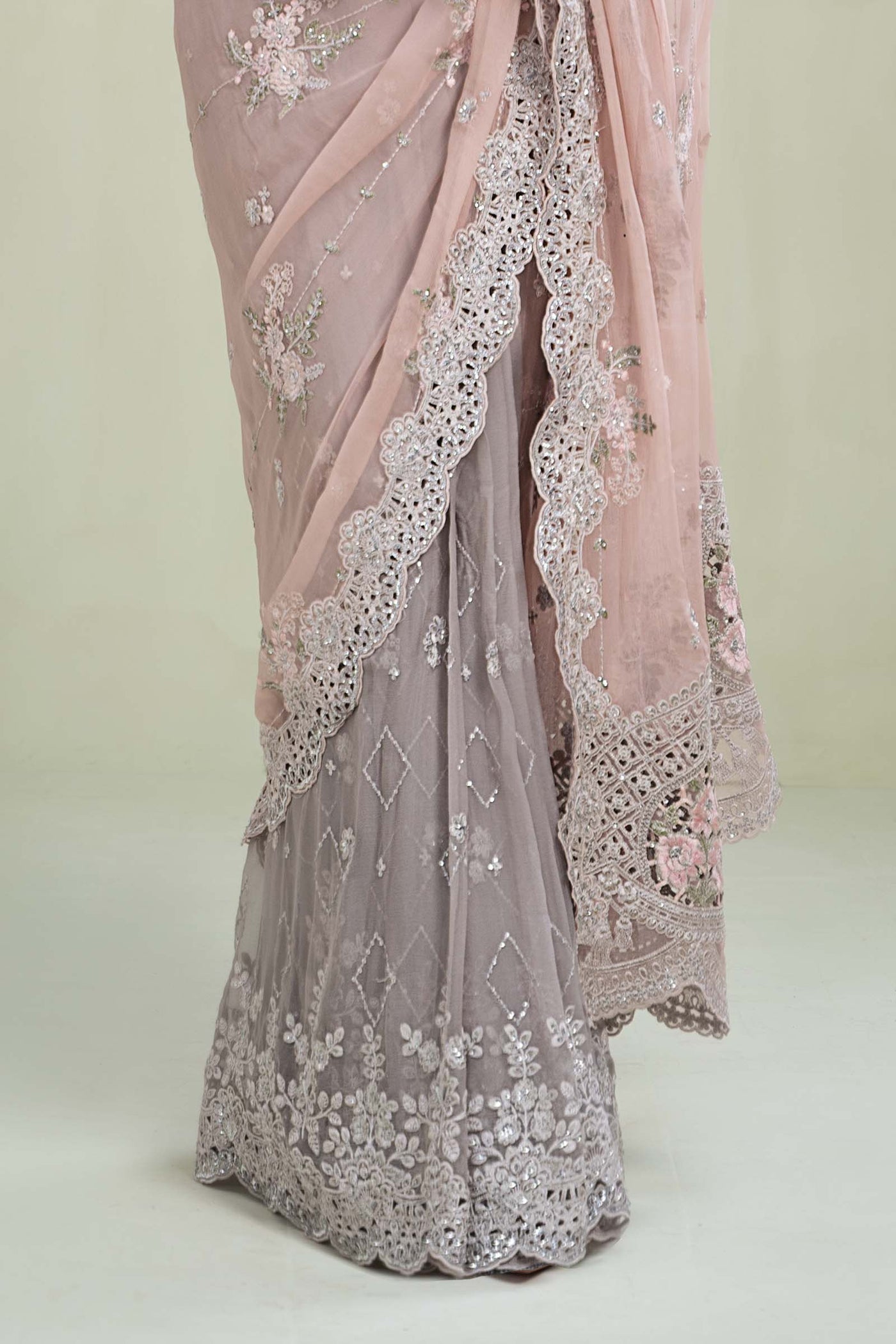 Saree Peach And Grey MCS-23-105