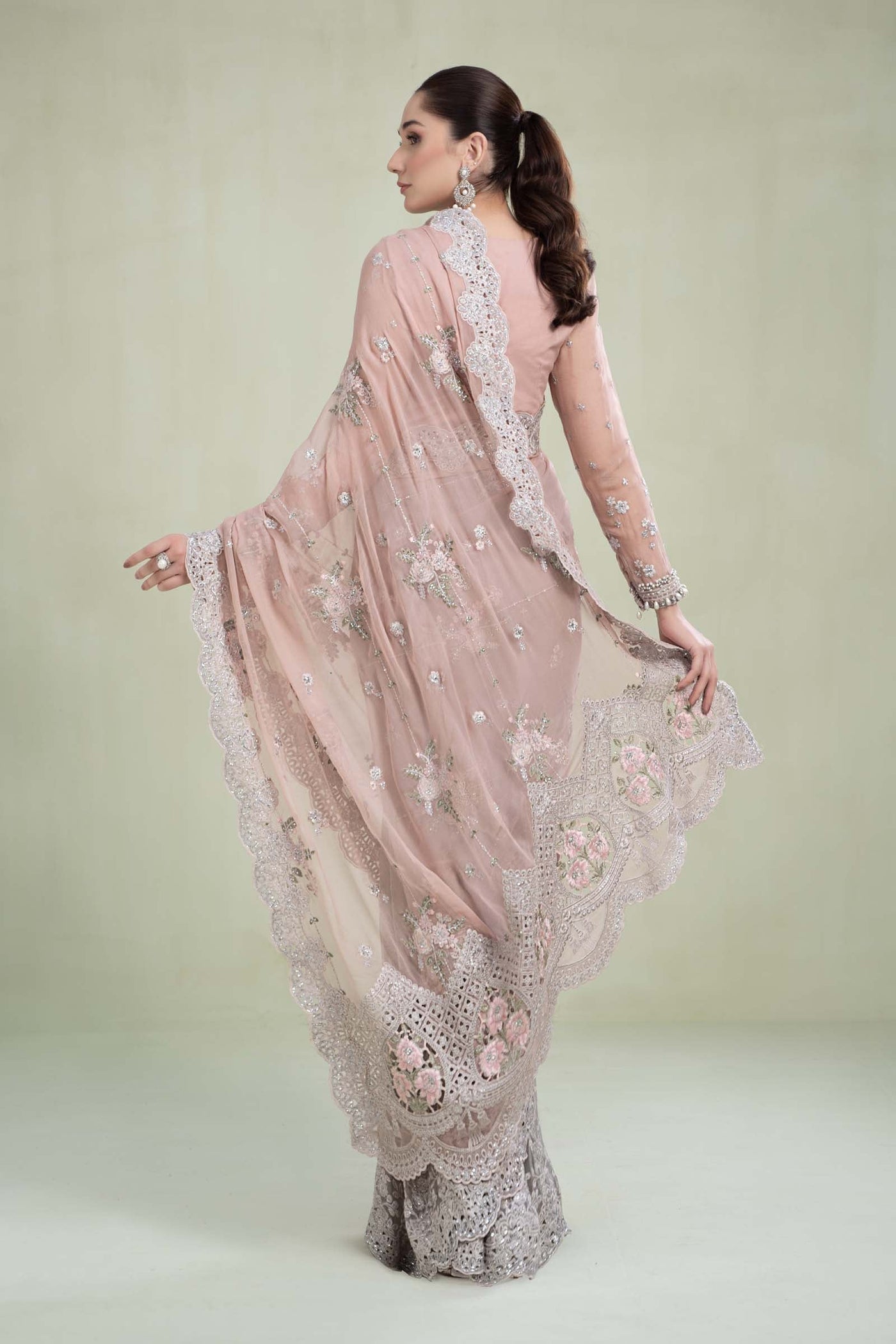 Saree Peach And Grey MCS-23-105