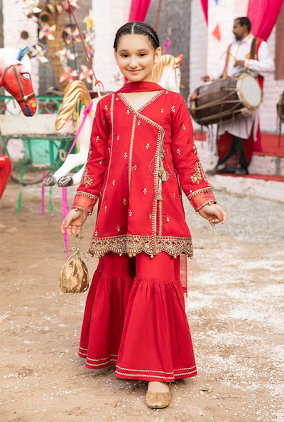 3 PIECE EMBROIDERED DOBBY SUIT | MKD-EF24-29 All Products MKD2429-023-RED