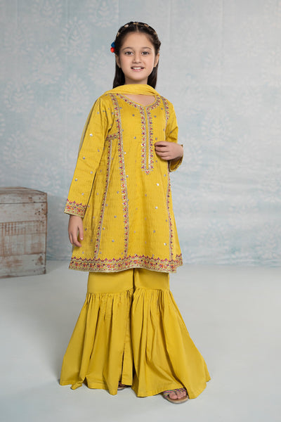 3 PIECE EMBROIDERED DOBBY SUIT | MKD-EF24-10 All Products MKD2410-023-YLW