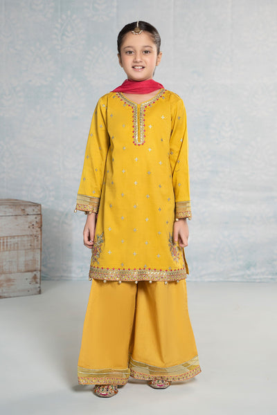 3 PIECE EMBROIDERED DOBBY SUIT | MKD-EF24-11 All Products MKD2411-023-YLW