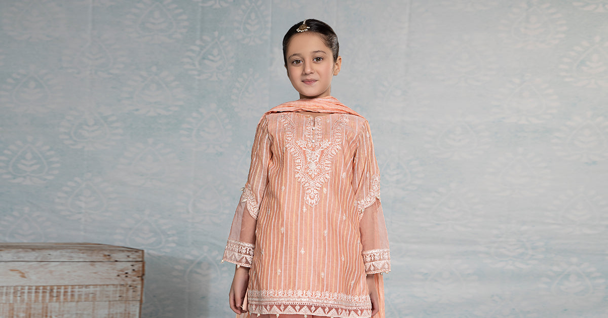 3 Piece Embroidered Stripecotton Suit