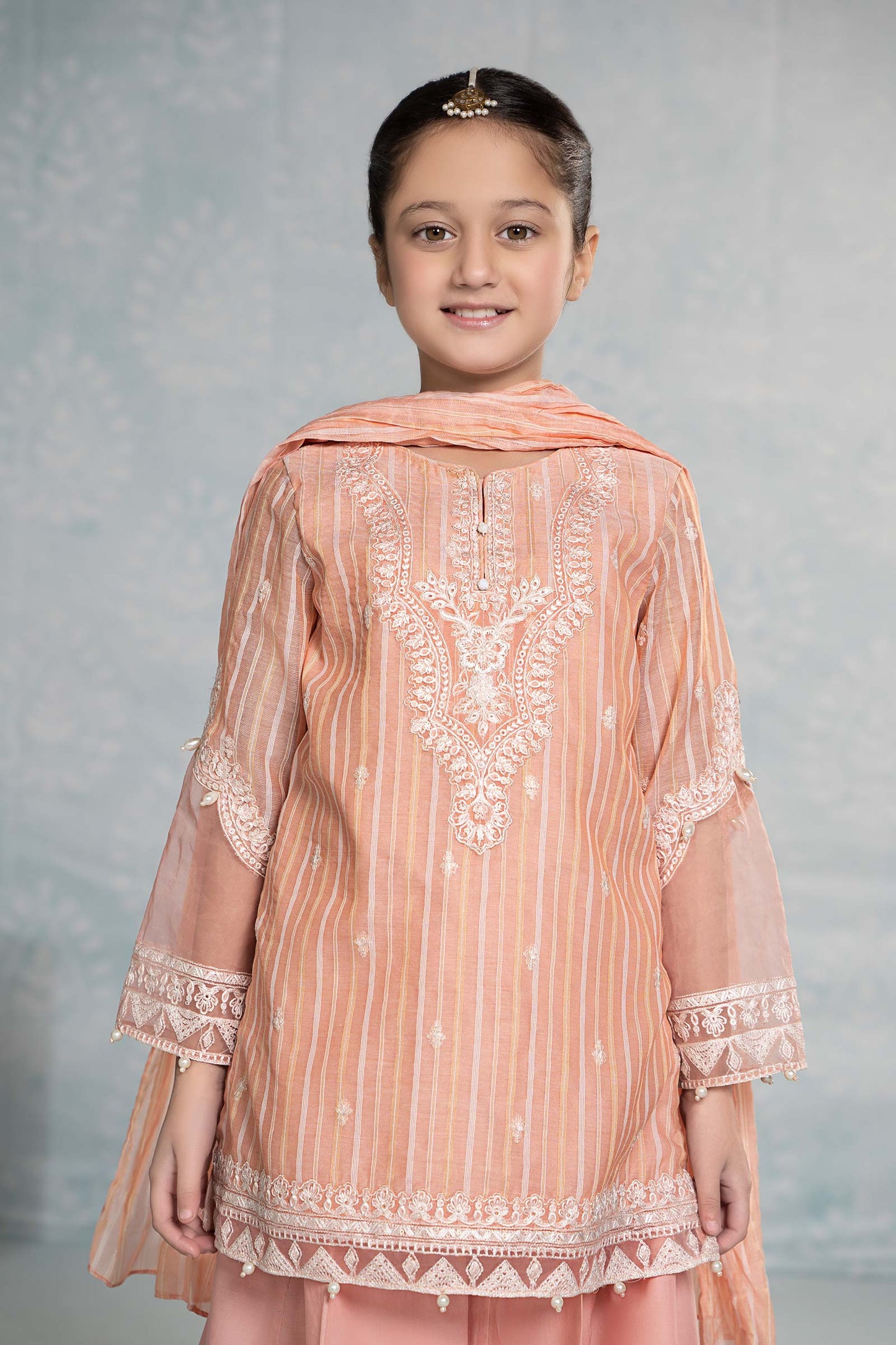 3 Piece Embroidered Stripecotton Suit