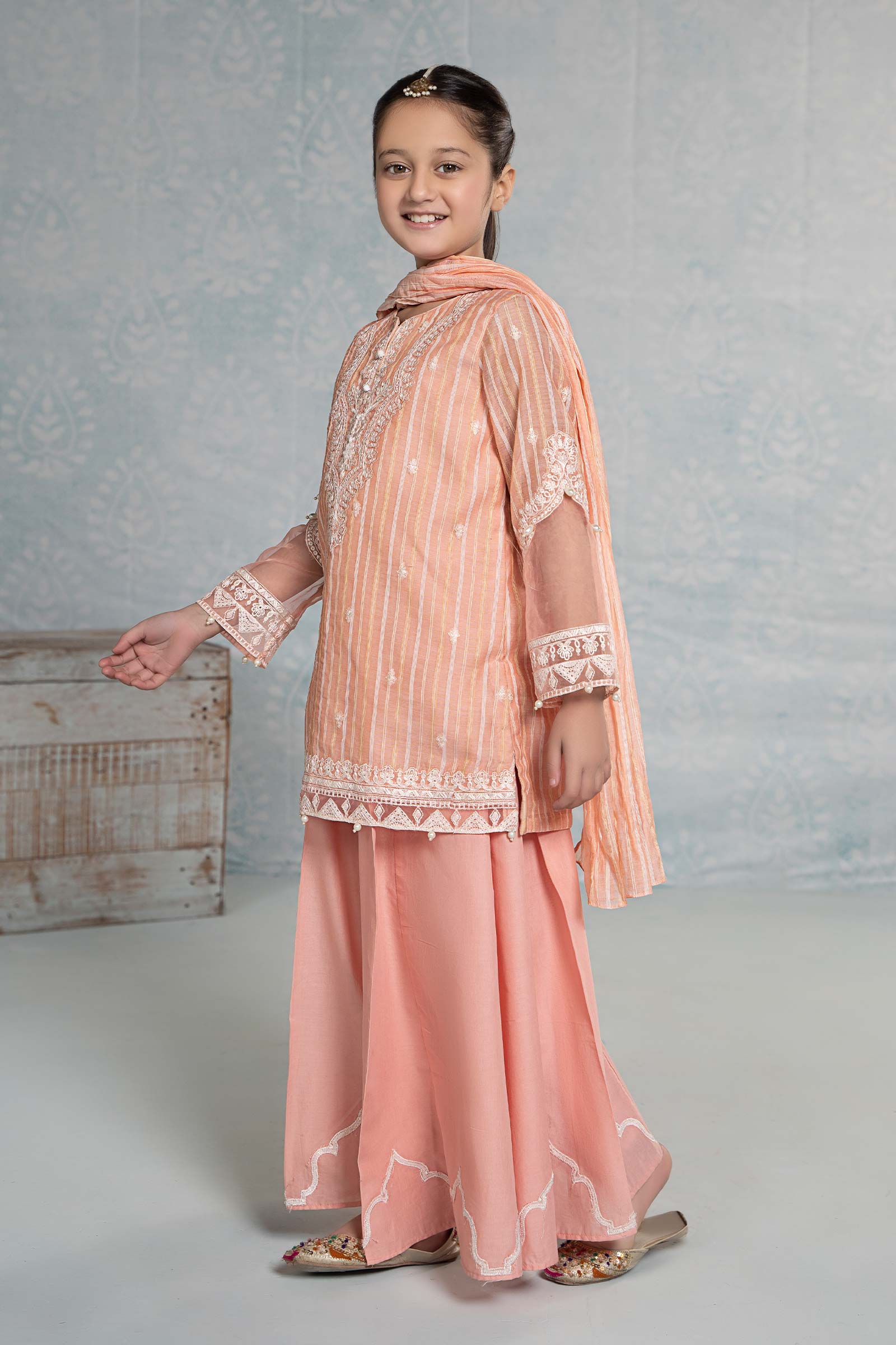 3 Piece Embroidered Stripecotton Suit