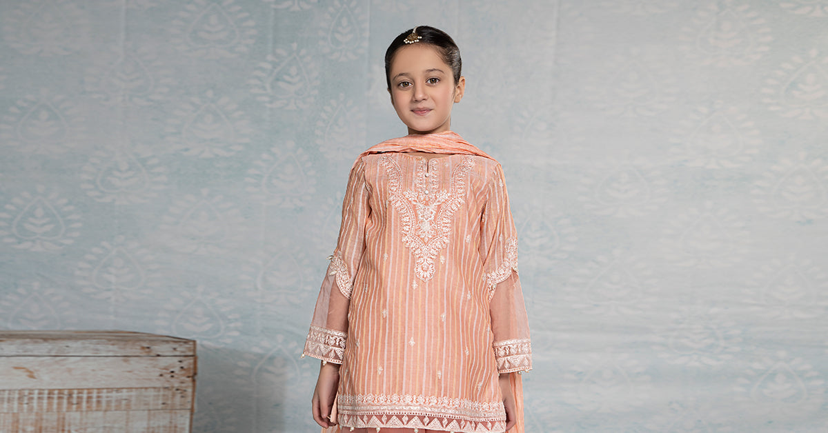 3 PIECE EMBROIDERED STRIPECOTTON SUIT | MKD-EF24-27