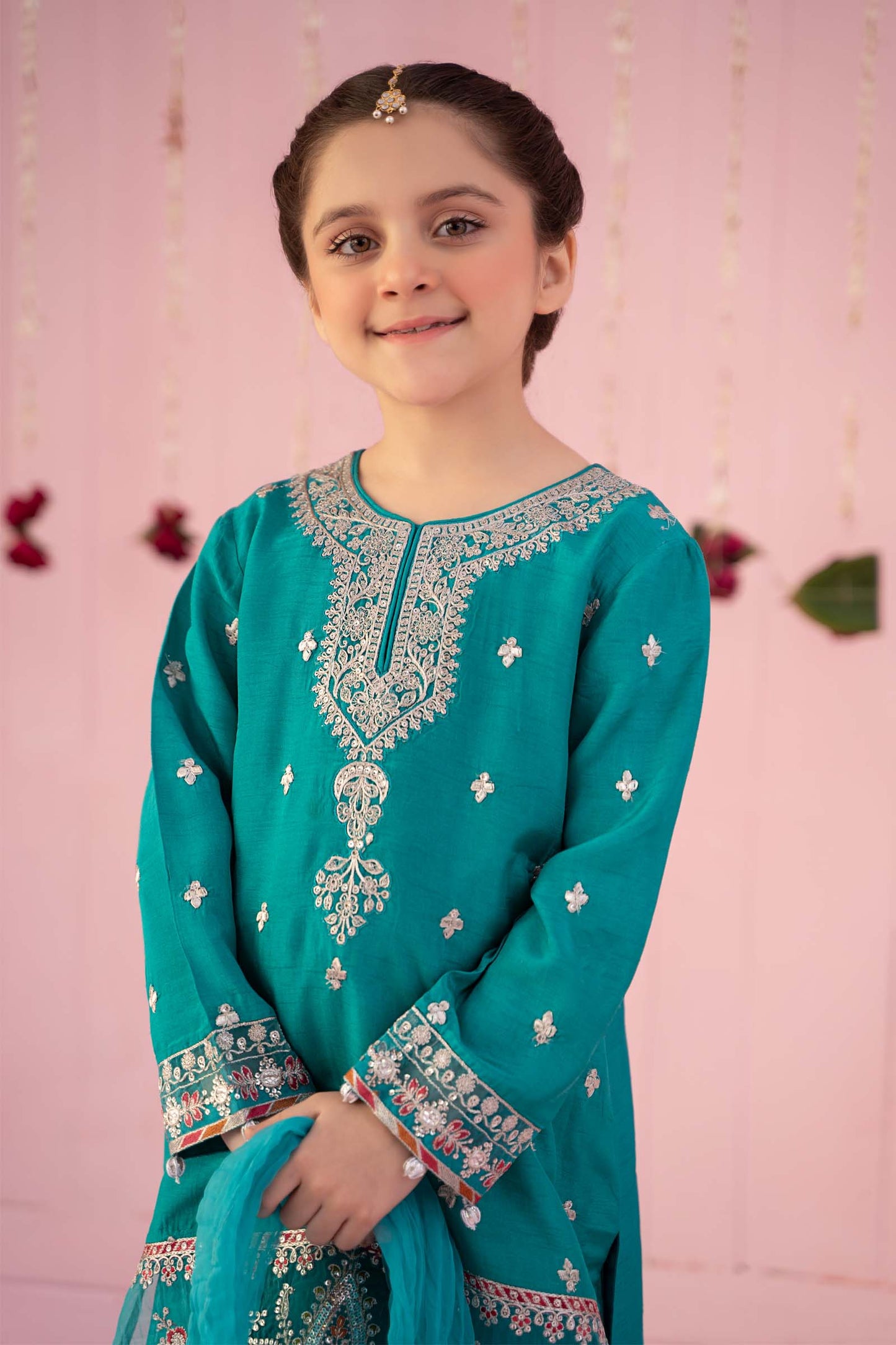 3 Piece Embroidered Raw Silk Suit