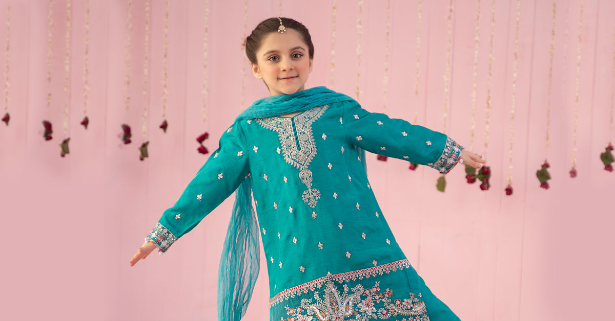 3 Piece Embroidered Raw Silk Suit