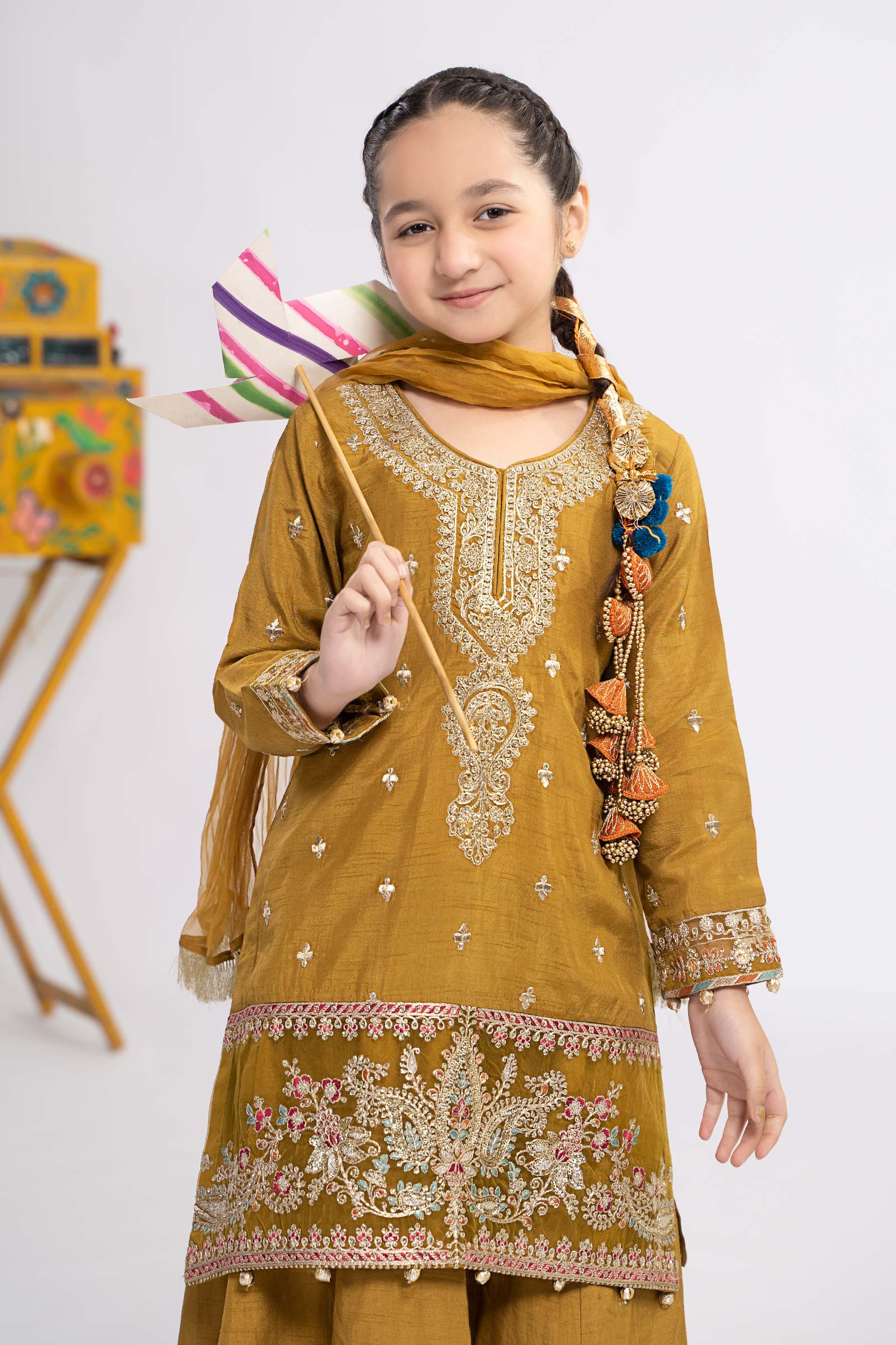 3 Piece Embroidered Raw Silk Suit