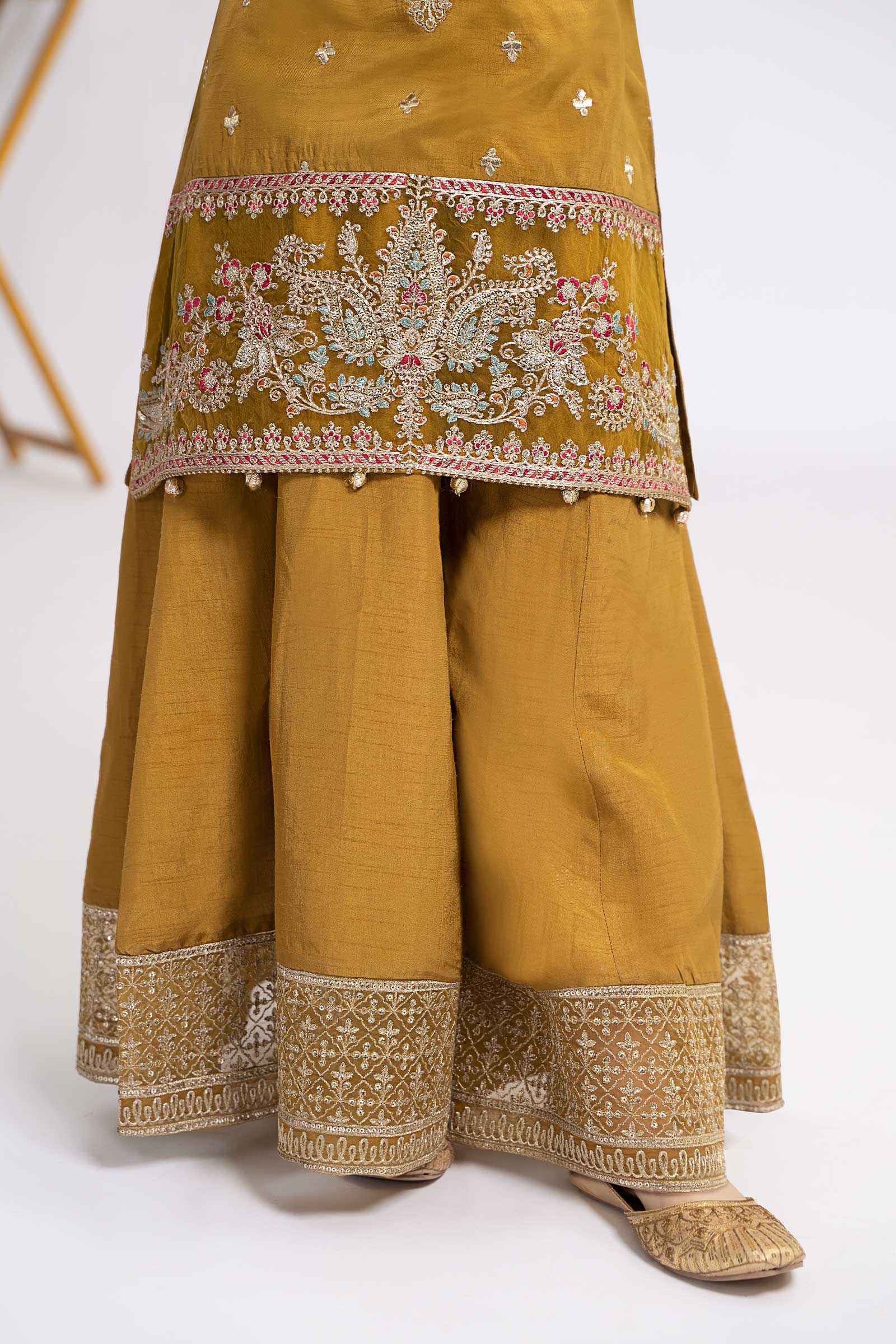 3 Piece Embroidered Raw Silk Suit