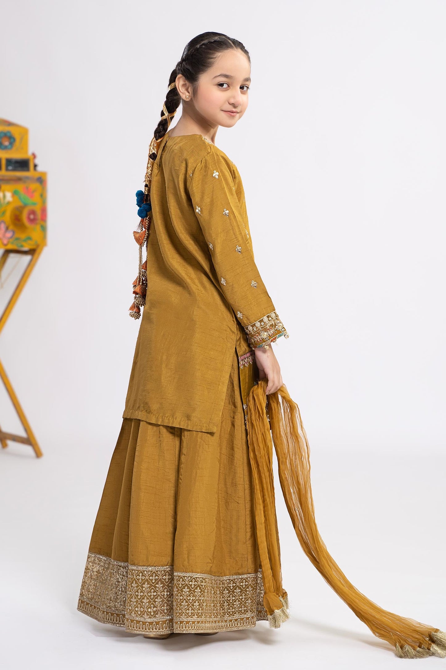 3 Piece Embroidered Raw Silk Suit