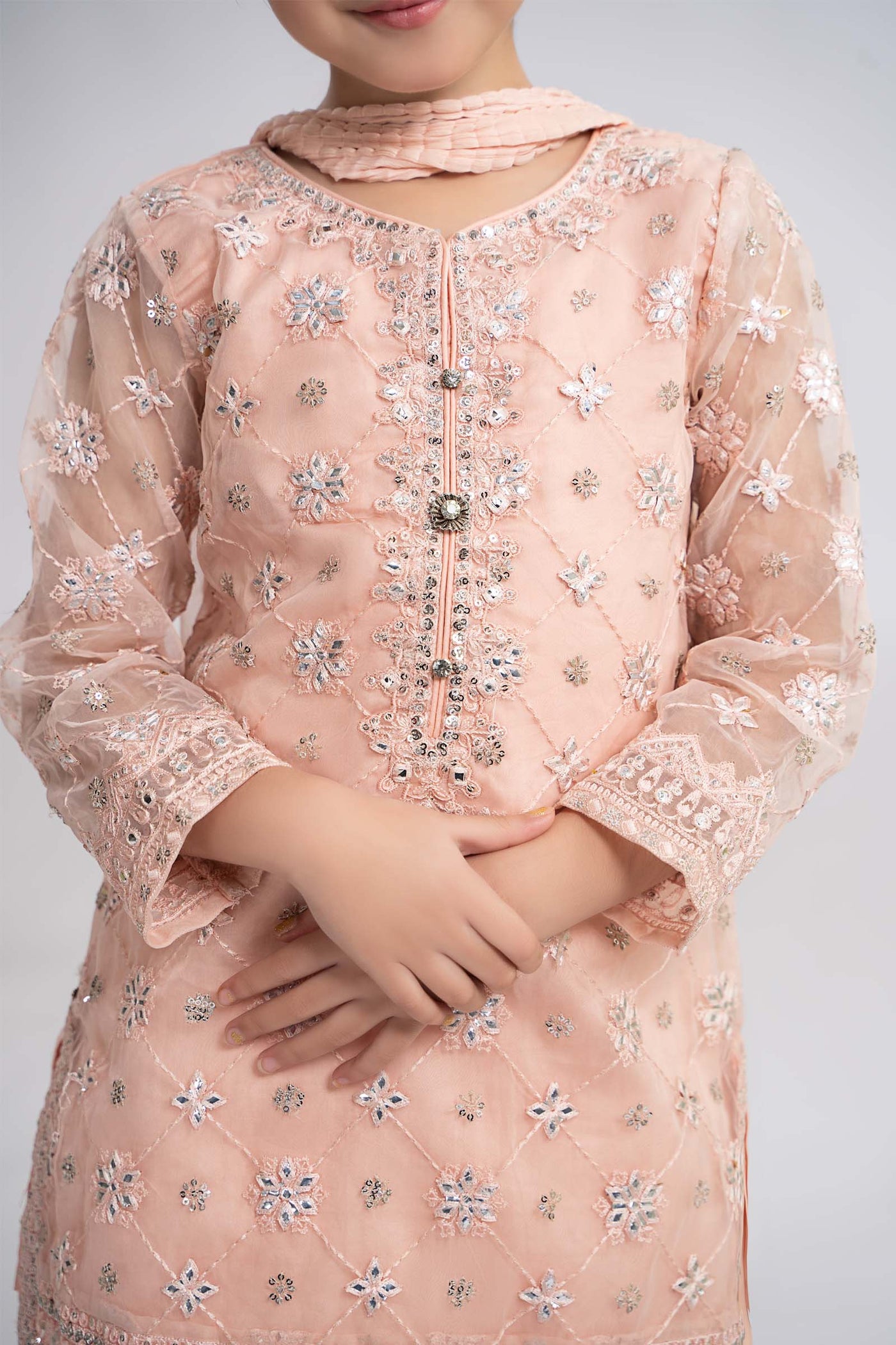 3 PIECE EMBROIDERED ORGANZA SUIT | MKS-EF24-11