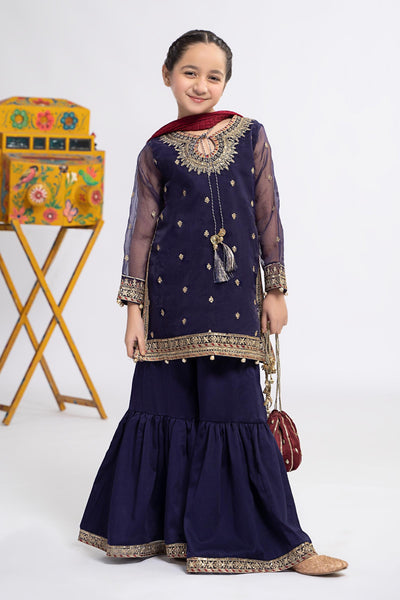 3 PIECE EMBROIDERED ORGANZA SUIT | MKS-EF24-12 All Products MKS2412-024-BLU