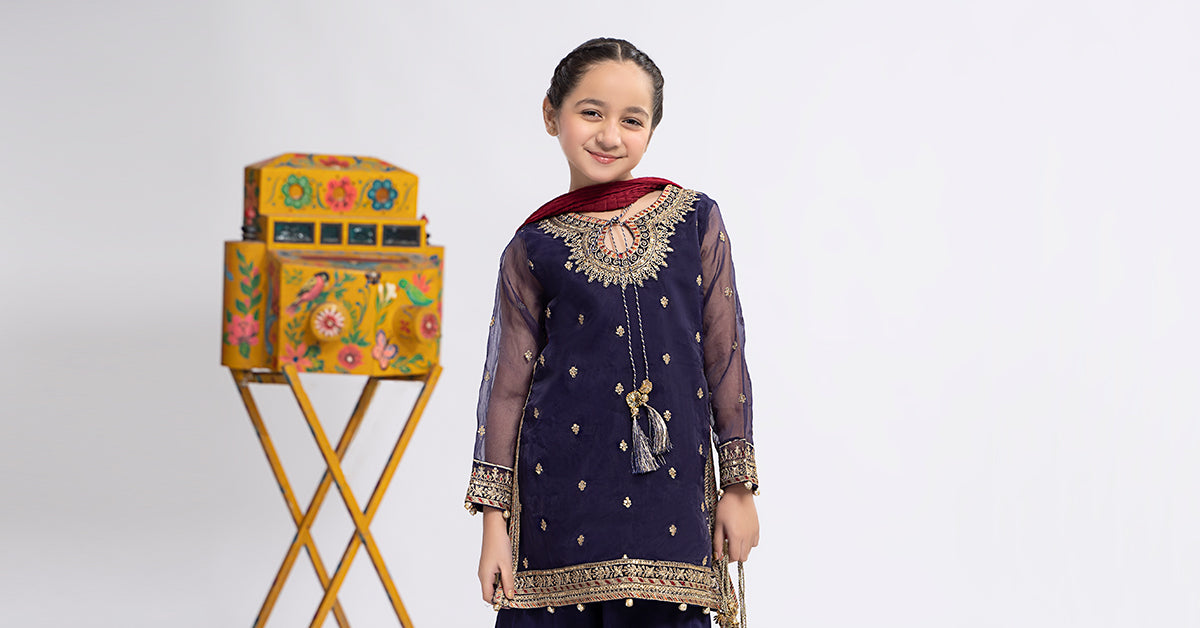 3 PIECE EMBROIDERED ORGANZA SUIT | MKS-EF24-12