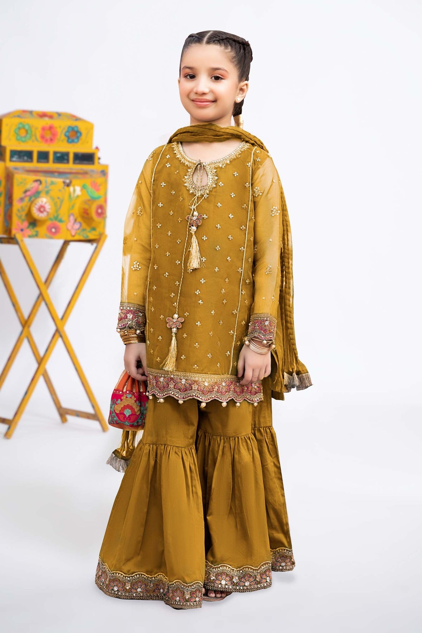 3 PIECE EMBROIDERED ORGANZA SUIT | MKS-EF24-21