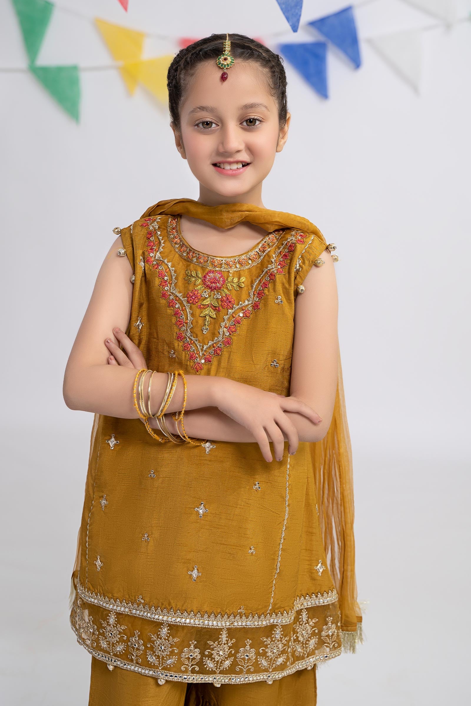 3 Piece Embroidered Raw Silk Suit