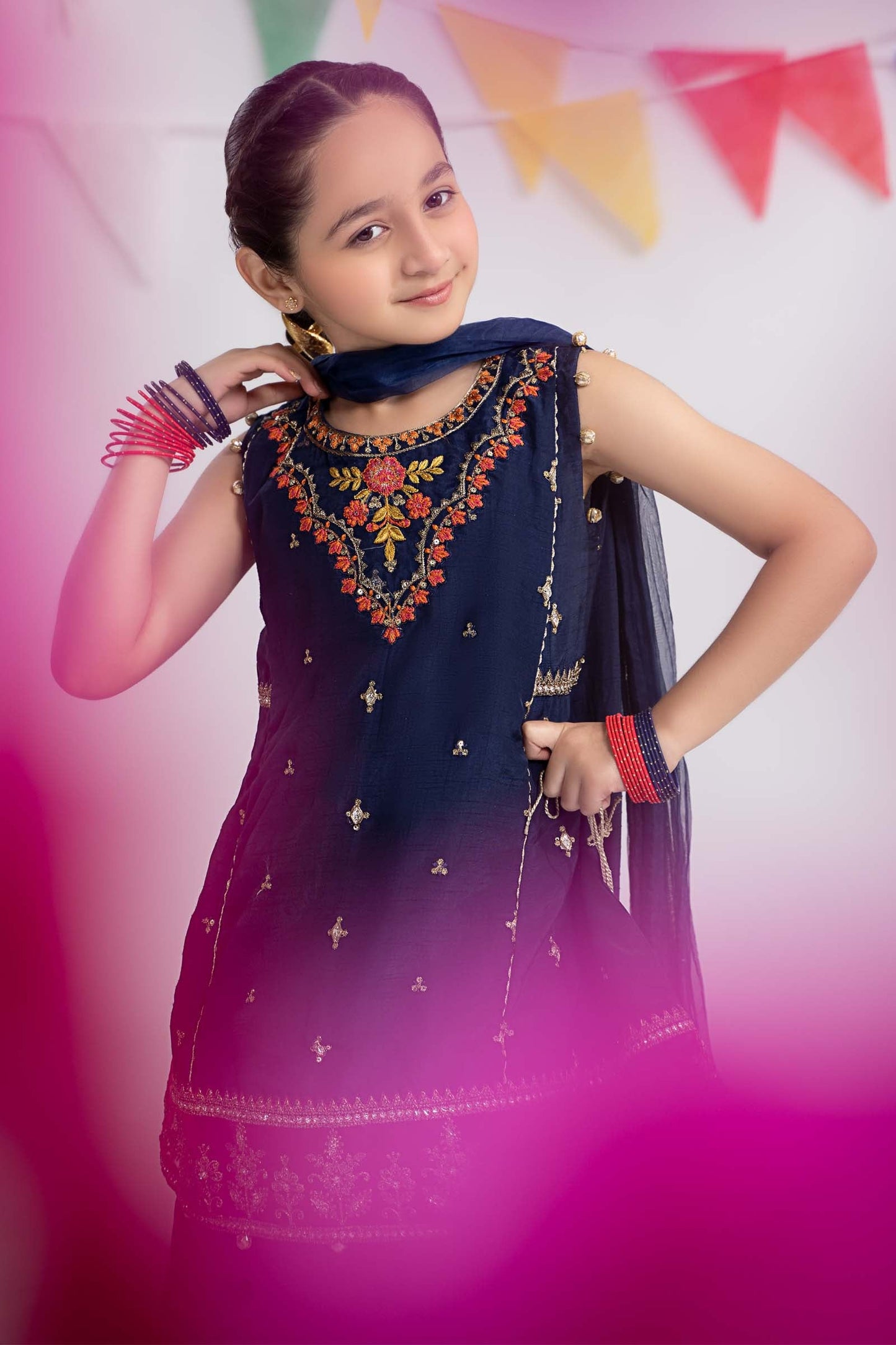 3 Piece Embroidered Raw Silk Suit