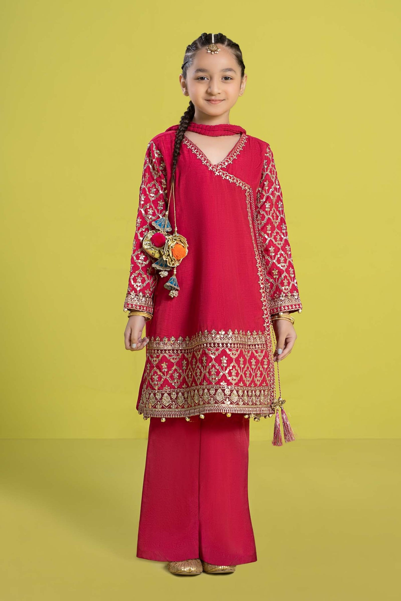 3 PIECE EMBROIDERED RAW SILK SUIT | MKS-EF24-31