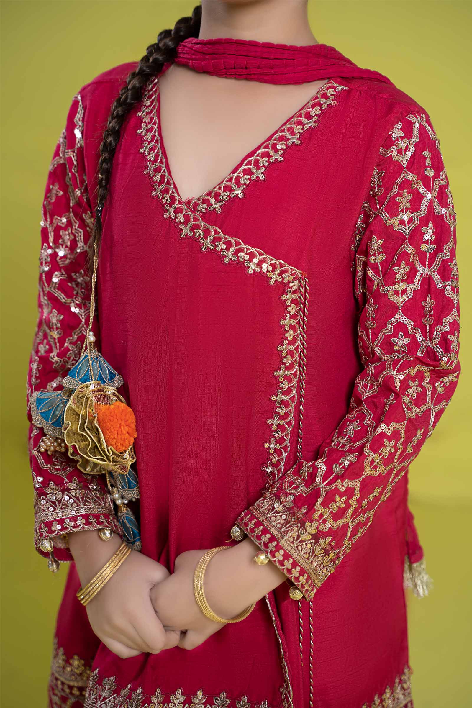 3 Piece Embroidered Raw Silk Suit
